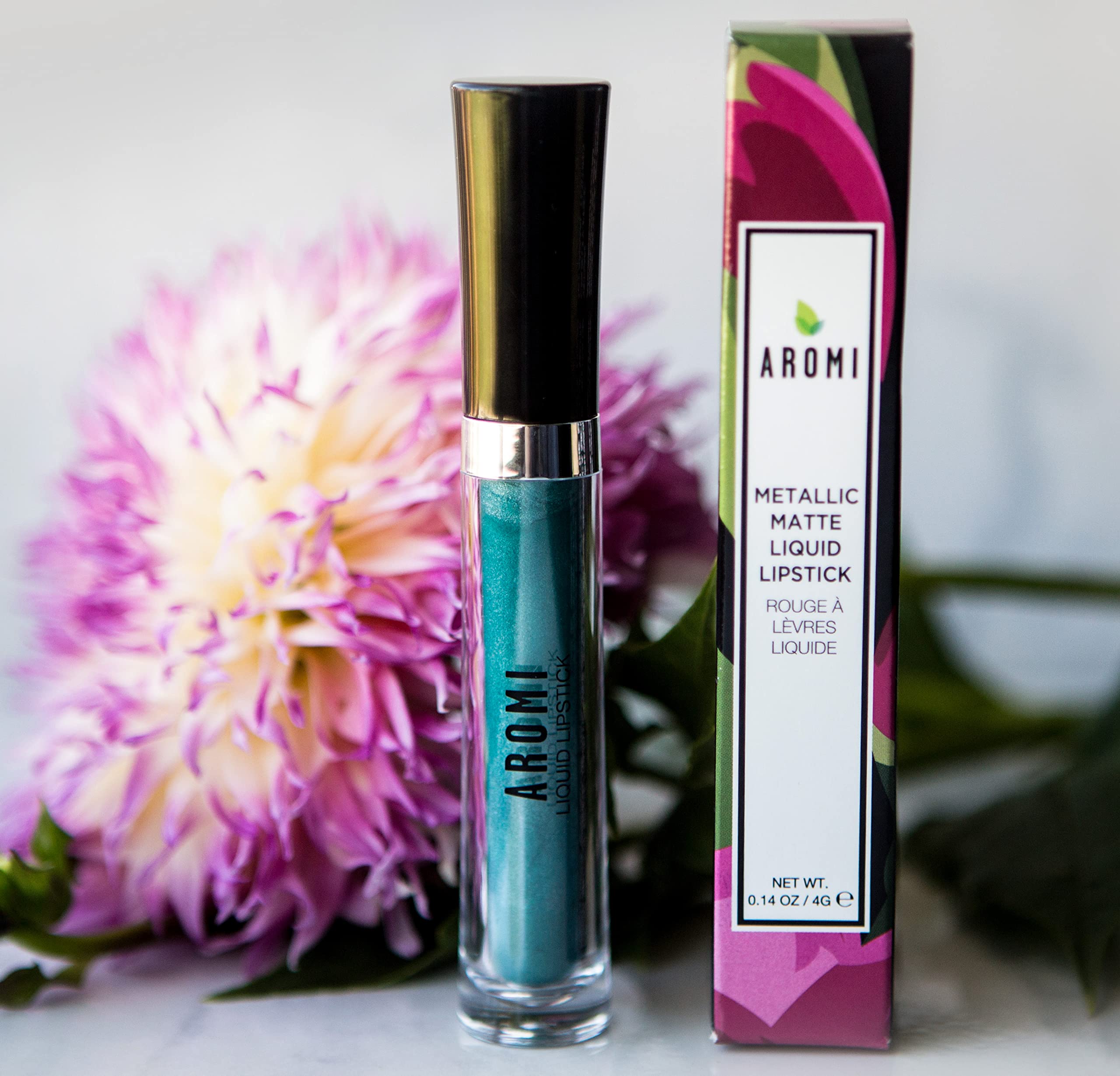 Aromi Green Metallic Liquid Lipstick | Turquoise Teal-Green Lip Color With Shimmery Finish, Vegan, Cruelty-Free, Smudge Proof, L