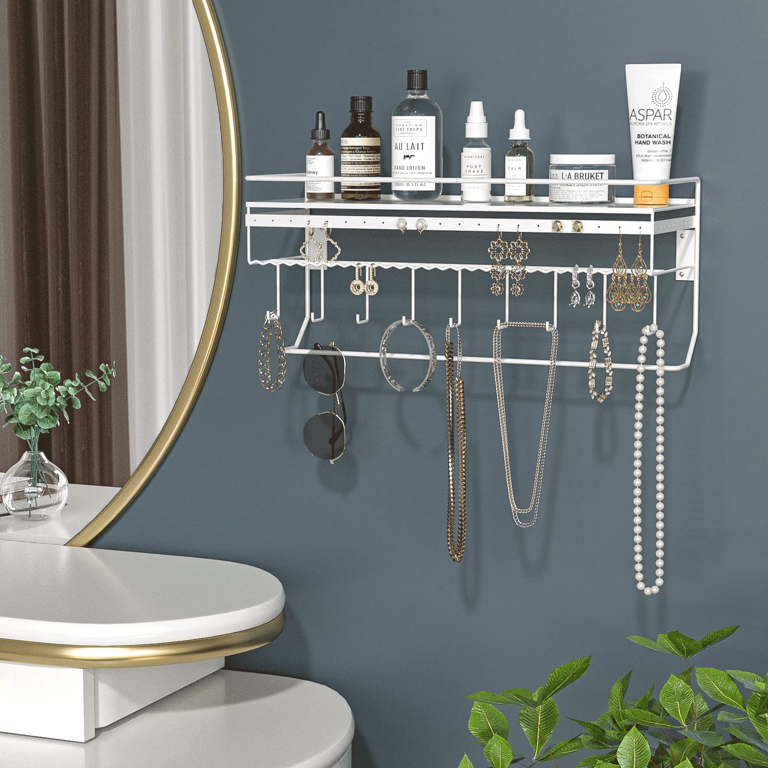 JackCubeDesign White Metal Necklace Jewelry Organizer Wall Mount Jewelry Holder Shelf Mounted Hanging Storage Hooks for Necklace