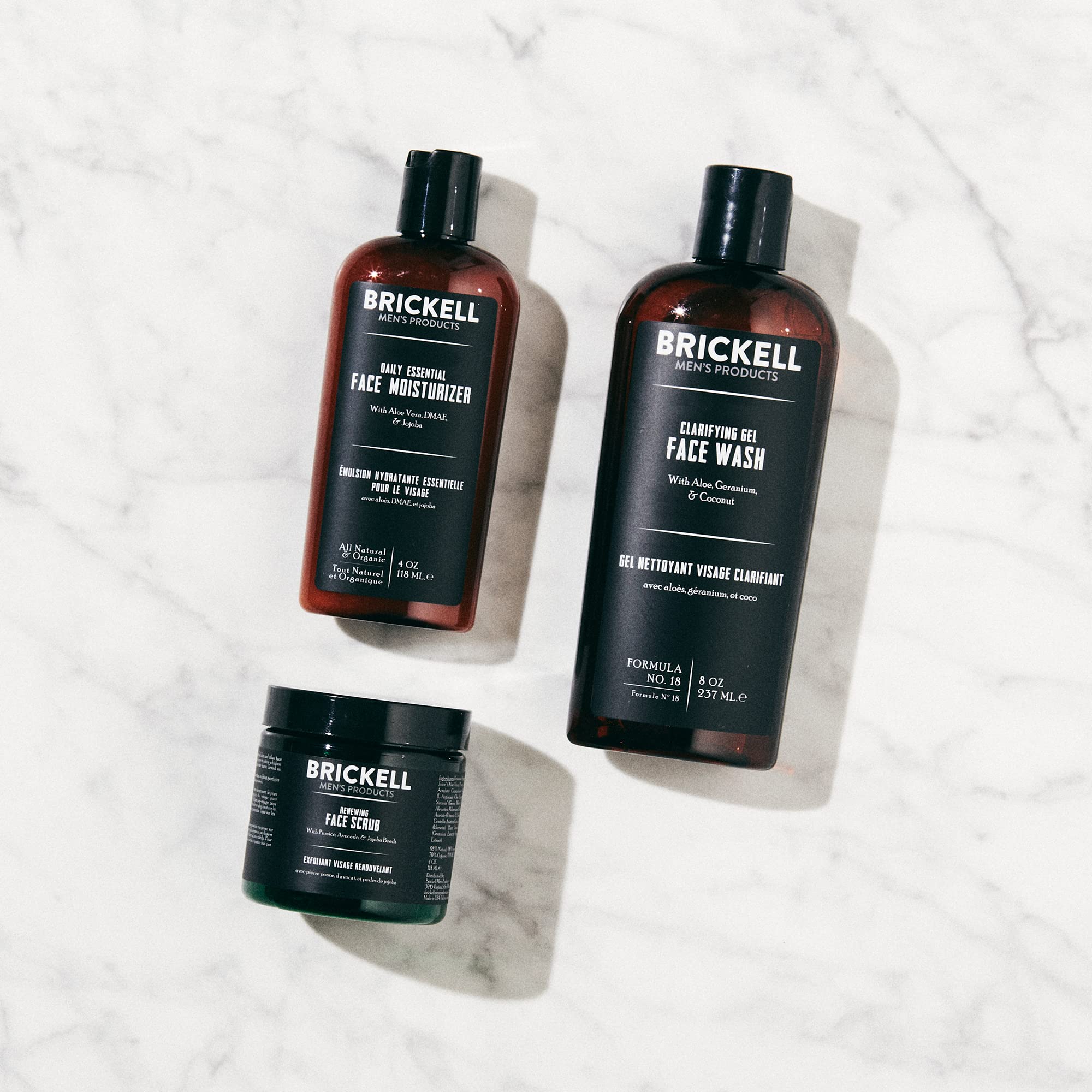 Brickell Men'S Daily Advanced Face Care Routine I, Gel Facial Cleanser Wash, Face Scrub, Face Moisturizer Lotion, Natural And Or