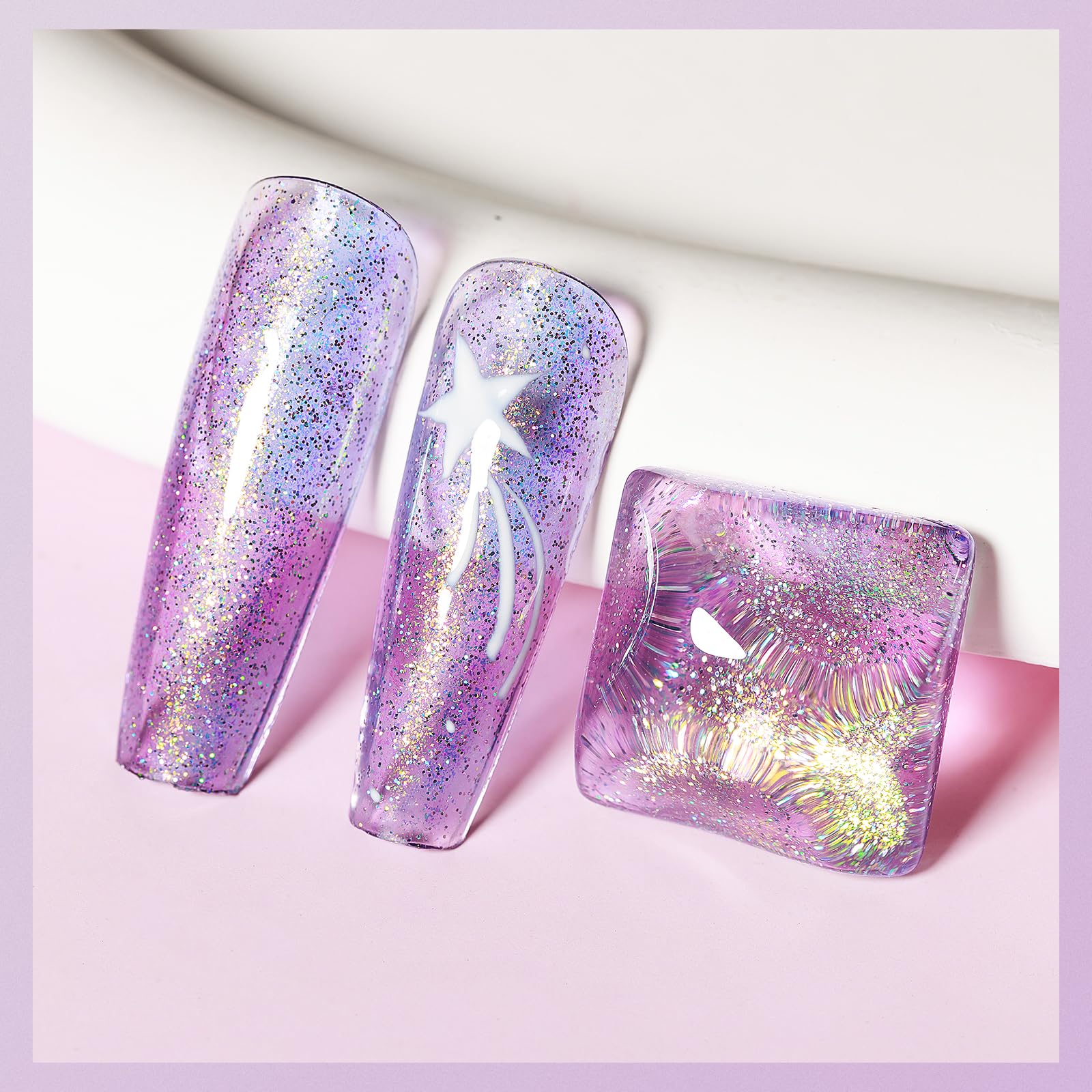 Mizhse Quick Dry Nail Polish, Holographic Neon Purple Nail Polish Air Dry Fast, 15Ml/0.5 Fl Oz Regular Sparkle Shimmery Oil-Base