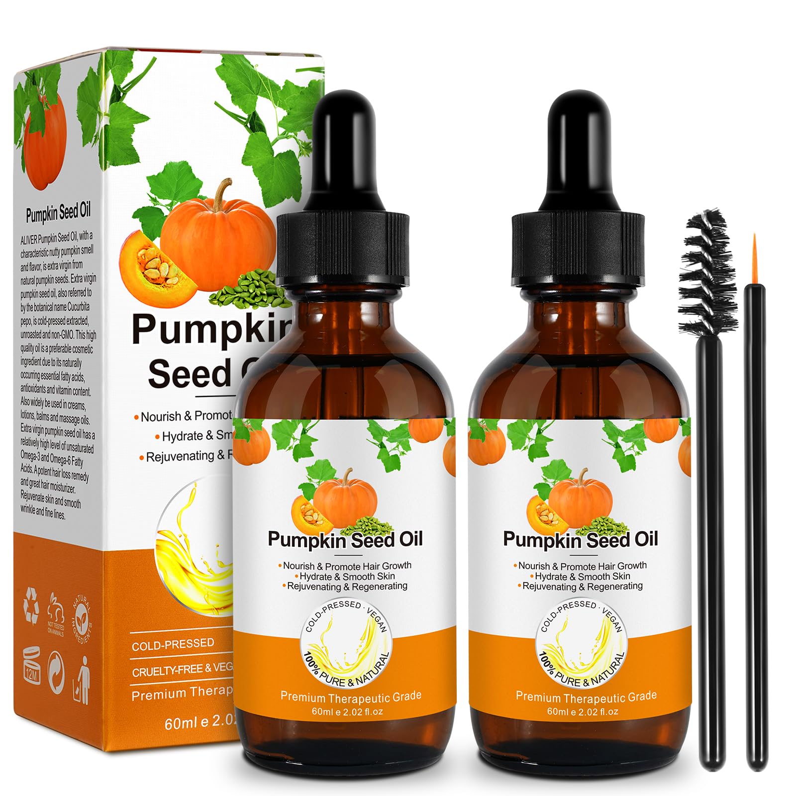 A r b c r n 2 Pack Organic Pumpkin Seed Oil,Pure Pumpkin Seed Oil for Hair Growth Cold Pressed,Moisturizing Scalp, Nourishment f