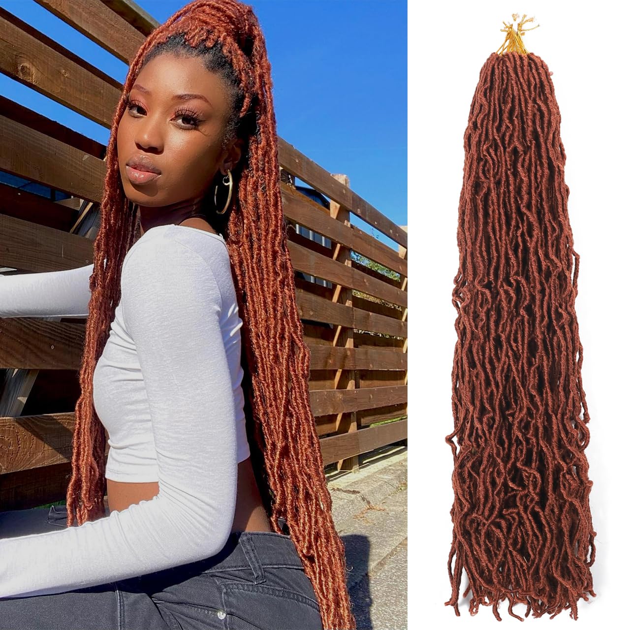 32 Inch Faux Locs Crochet Hair 7 PCS Ginger Soft Locs Goddess Hair Locs Extensions
