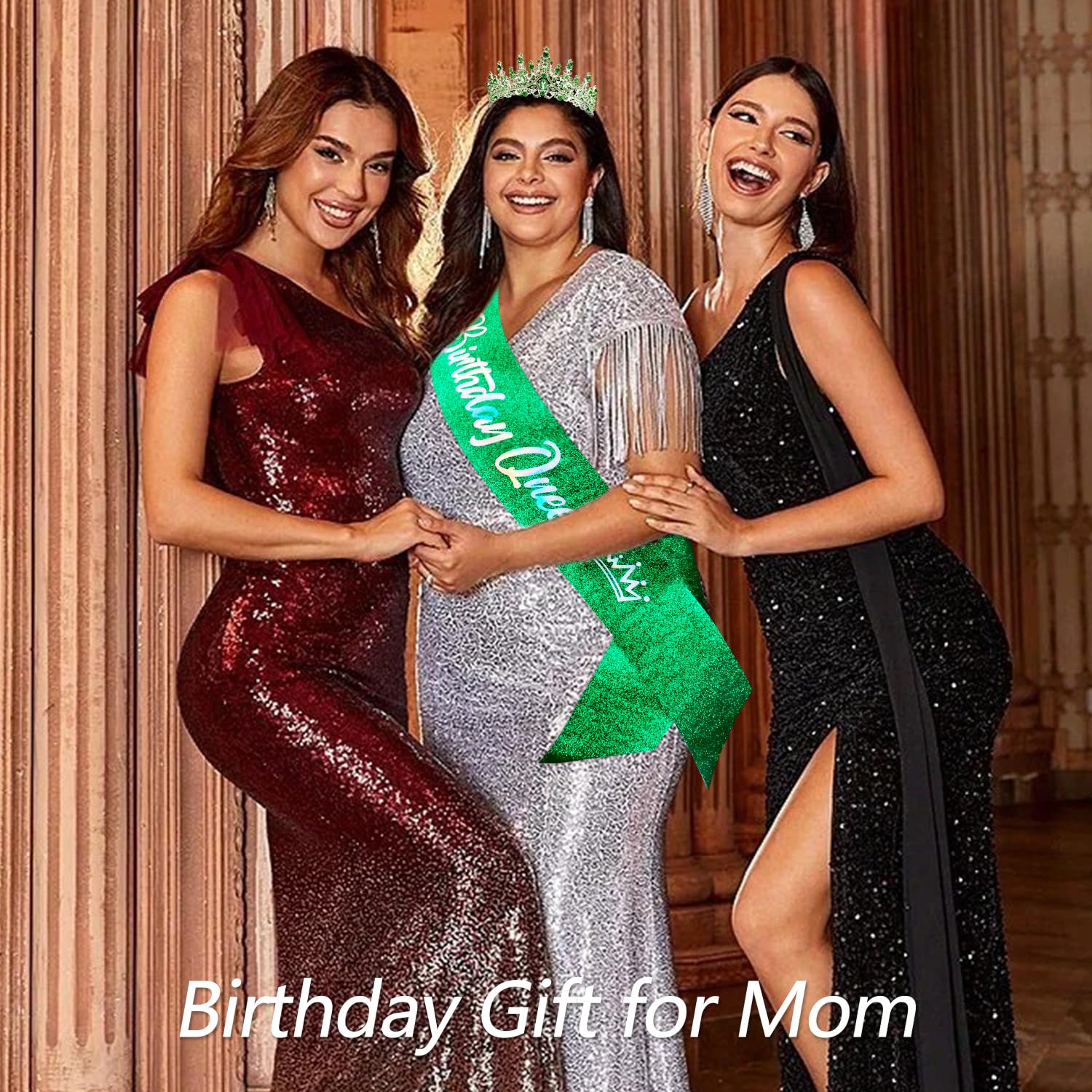 Velscrun Birthday Queen Tiara Crowns For Women Girls Green Crystal Birthday Queen Headband Sash Elegant Princess Crown Happy Bir