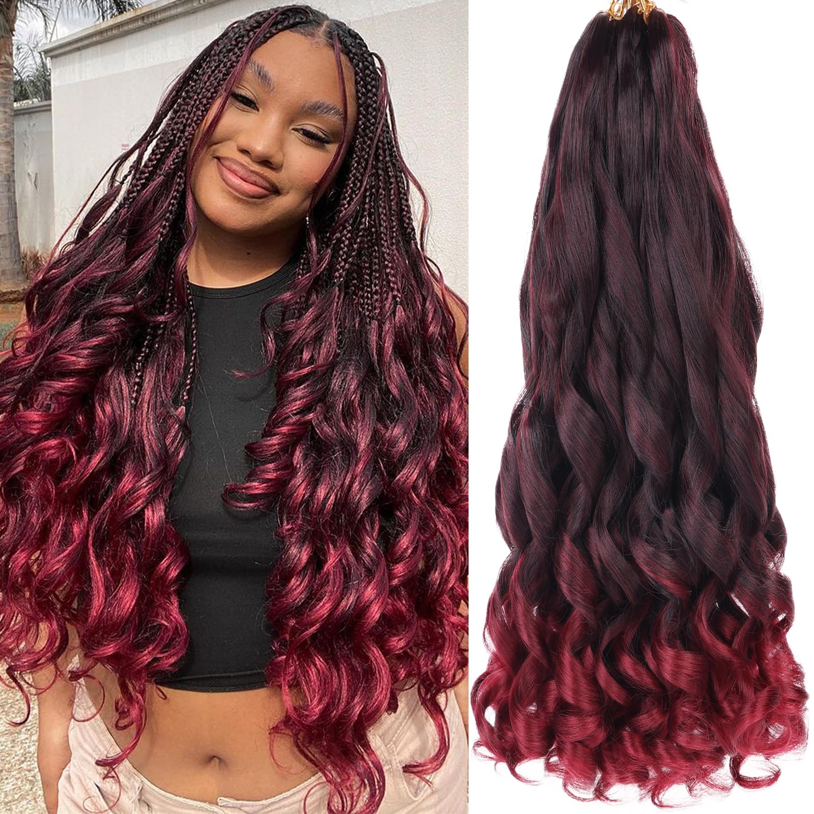 COOKOO 9 Packs French Curly Braiding Hair for Women 22 Inch French Curls Bouncy Braiding Hair Pre Stretched Spanish Curly Braids