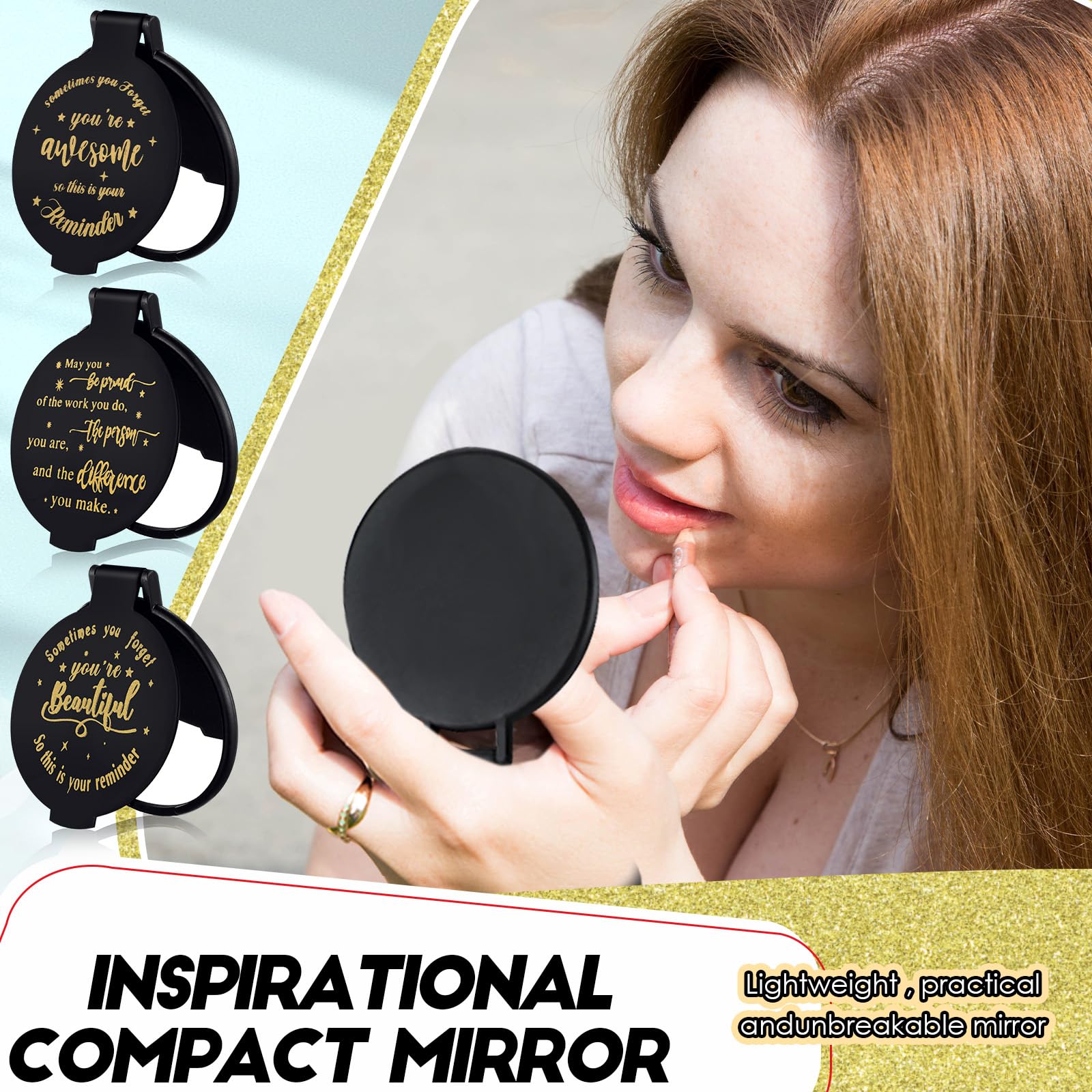 Wenqik 64 Pcs Compact Mirror Bulk White Gifts For Women Valentine Small Inspirational Pocket Purse Handheld Mirror Portable Roun