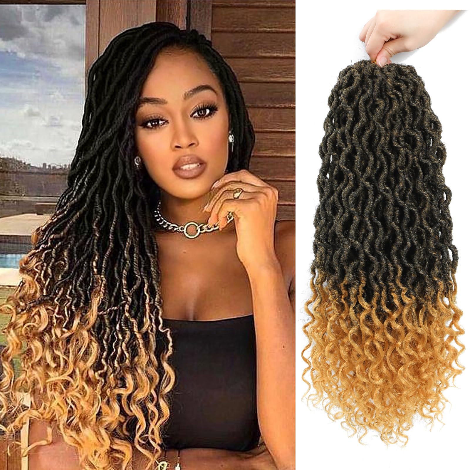 Goddess Locs Crochet Hair 18 Inch 6 Packs Ombre Blonde Faux Locs Crochet Hair Pre Looped Crochet Locs for Black Women Soft Faux 