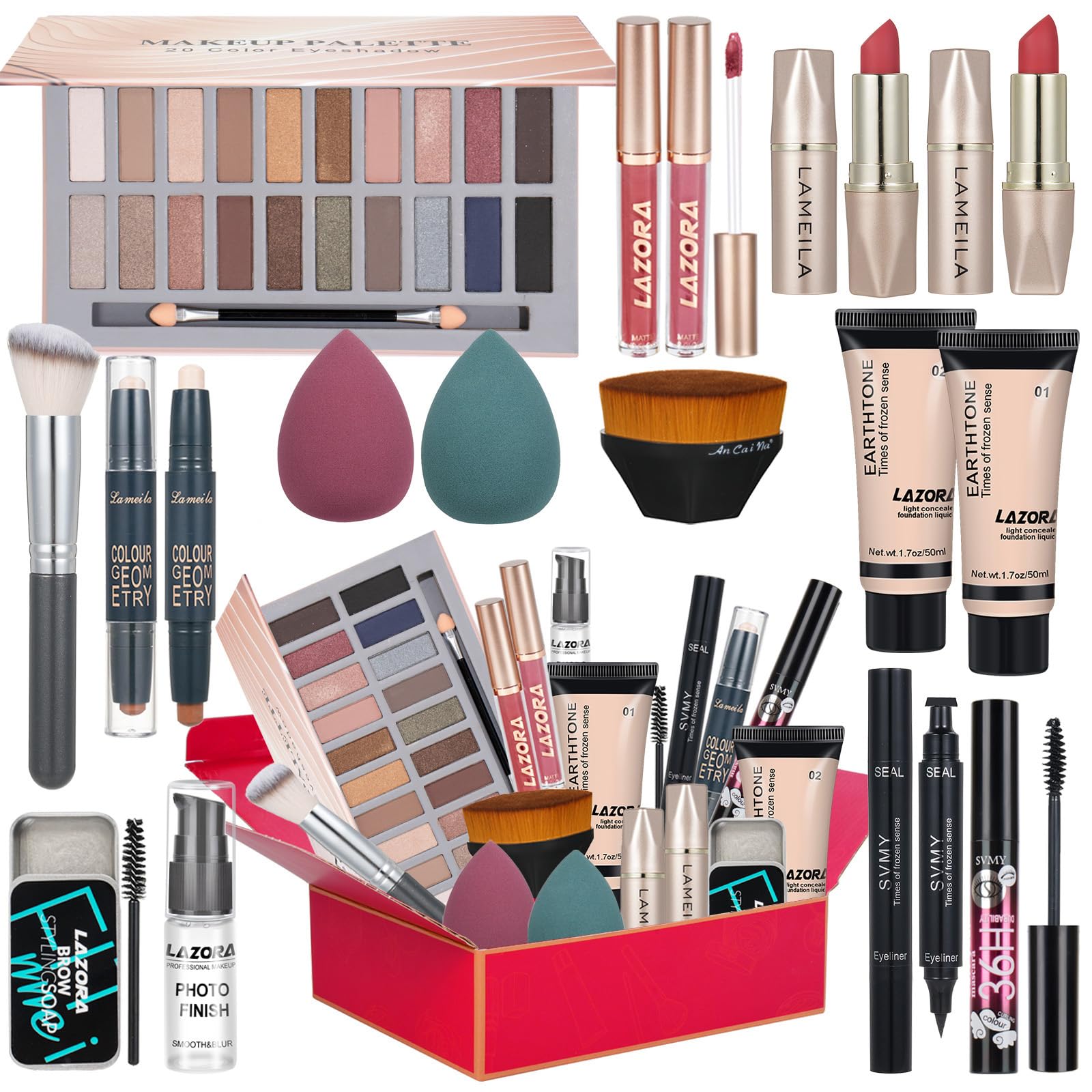 All in One Makeup Kit for Women Full Kit Includes 20 Colors Eyeshadow Palette Foundation & Face Primer, Makeup Brush Makeup Spon