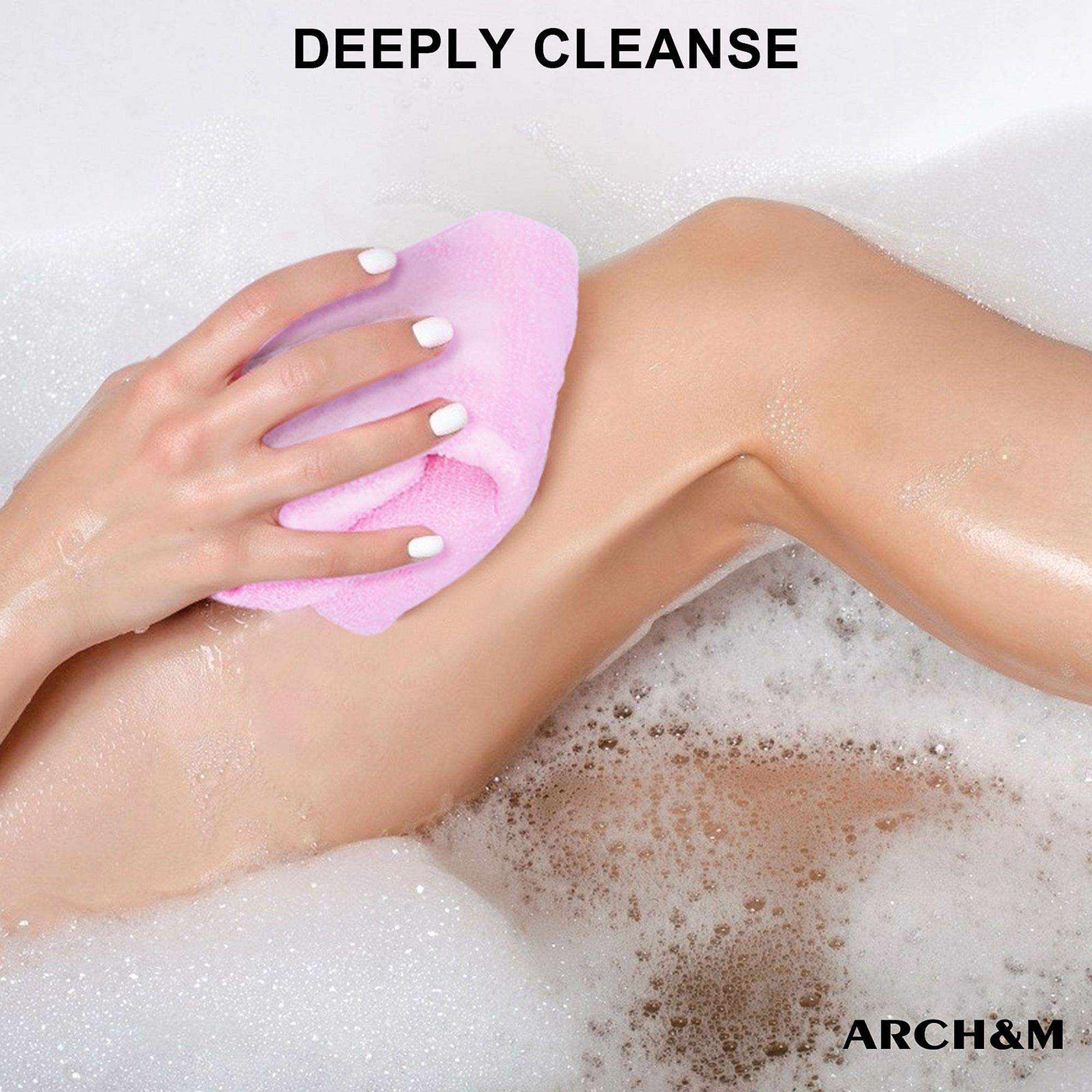 Arch&M Exfoliating Washcloth 12 Pack Back Scrubber For Shower Towel Exfoliating Body Scrubber Microabrasion Sponge Japanese Bath