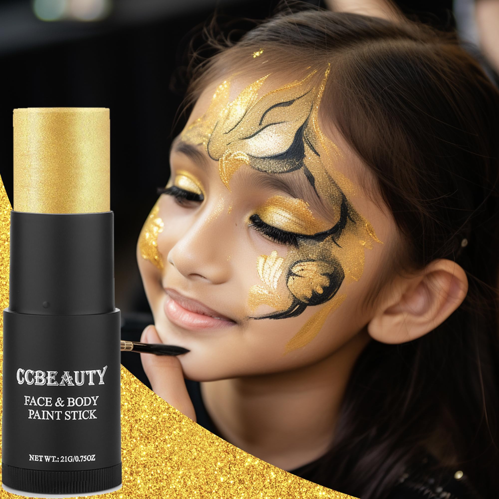Ccbeauty Metallic Gold Face Paint Stick, Cream Blendable Full Body Paint Sticks,Sweatproof Waterproof Hypoallergenic Eye Black S