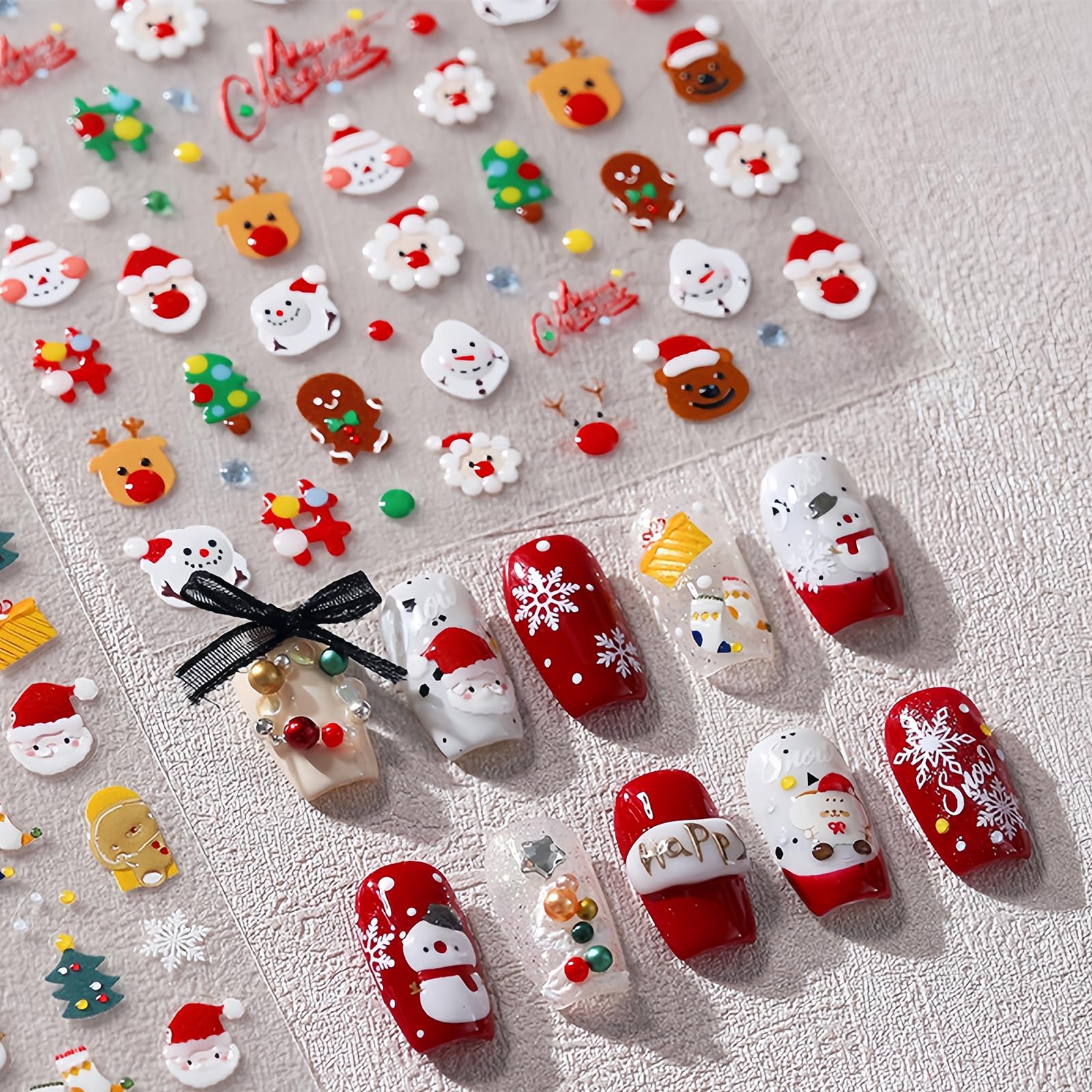 1Pcs Christmas Nail Art Stickers Decals 5D Embossed Santa Claus Self-Adhesive Nail Decals Snowman Elk Bell Xmas Nail Supplies Xm