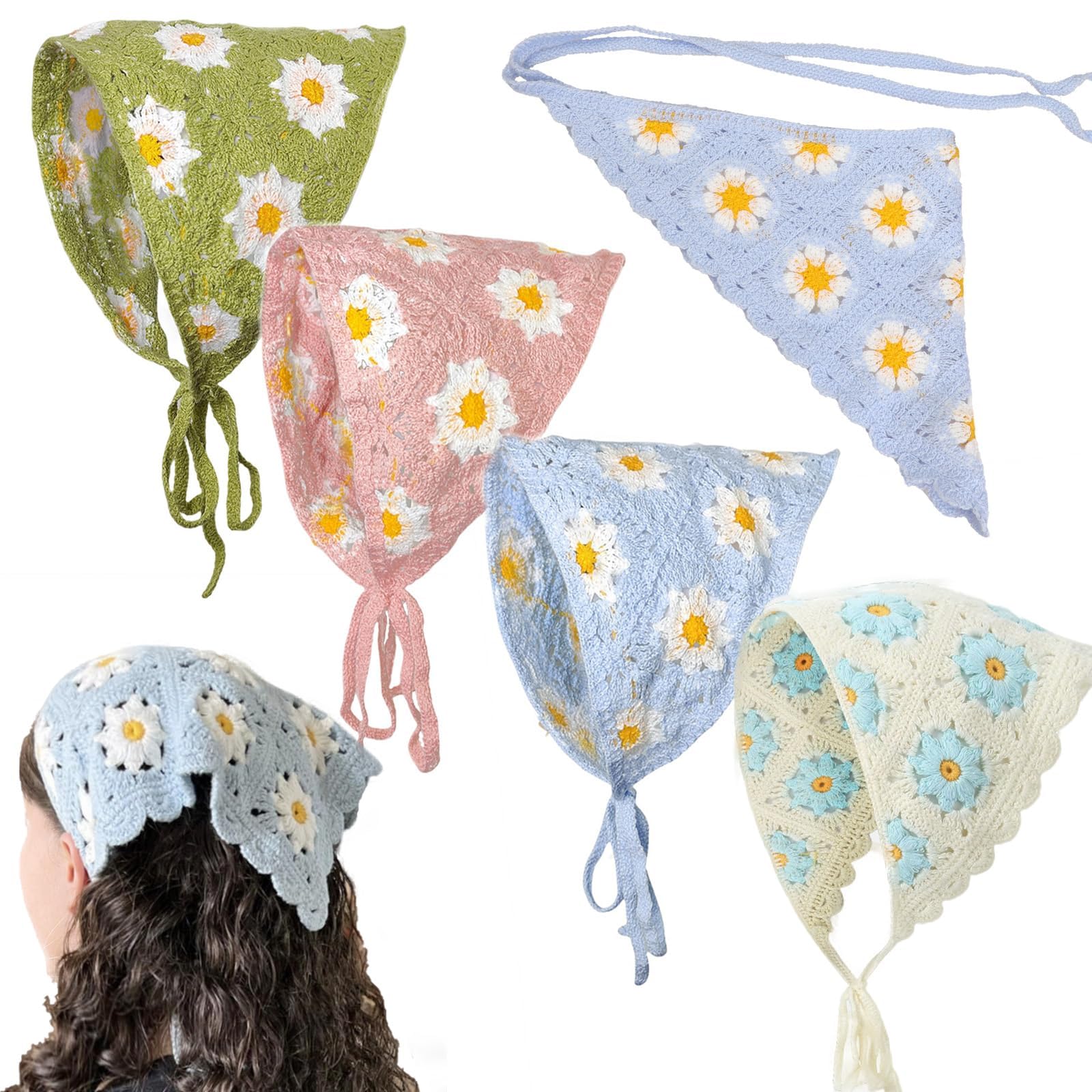 4Pcs Head Scarf For Women, Sweet Crochet Lace Bandanas, Vintage Boho Hair Accessories For Daily Styling And Outdoor Activities, 