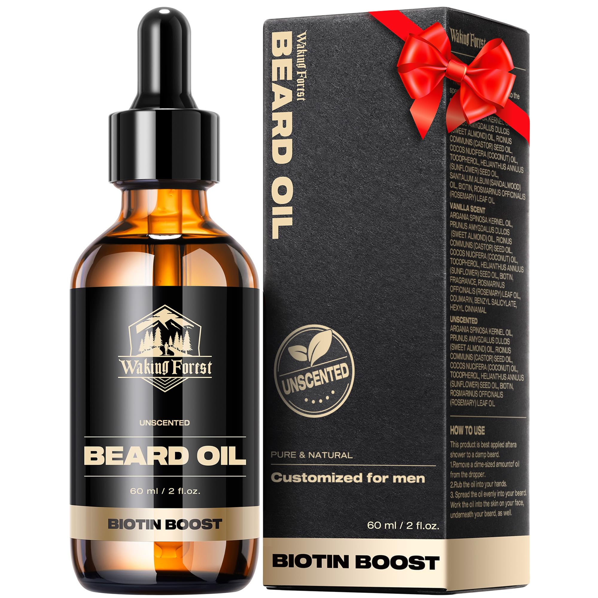Waking Forest Beard Oil - Biotin Beard Growth Oil Thicker Beard With Vitamin E, Rosemary, Castor Beard Oil For Men Growth, Softe