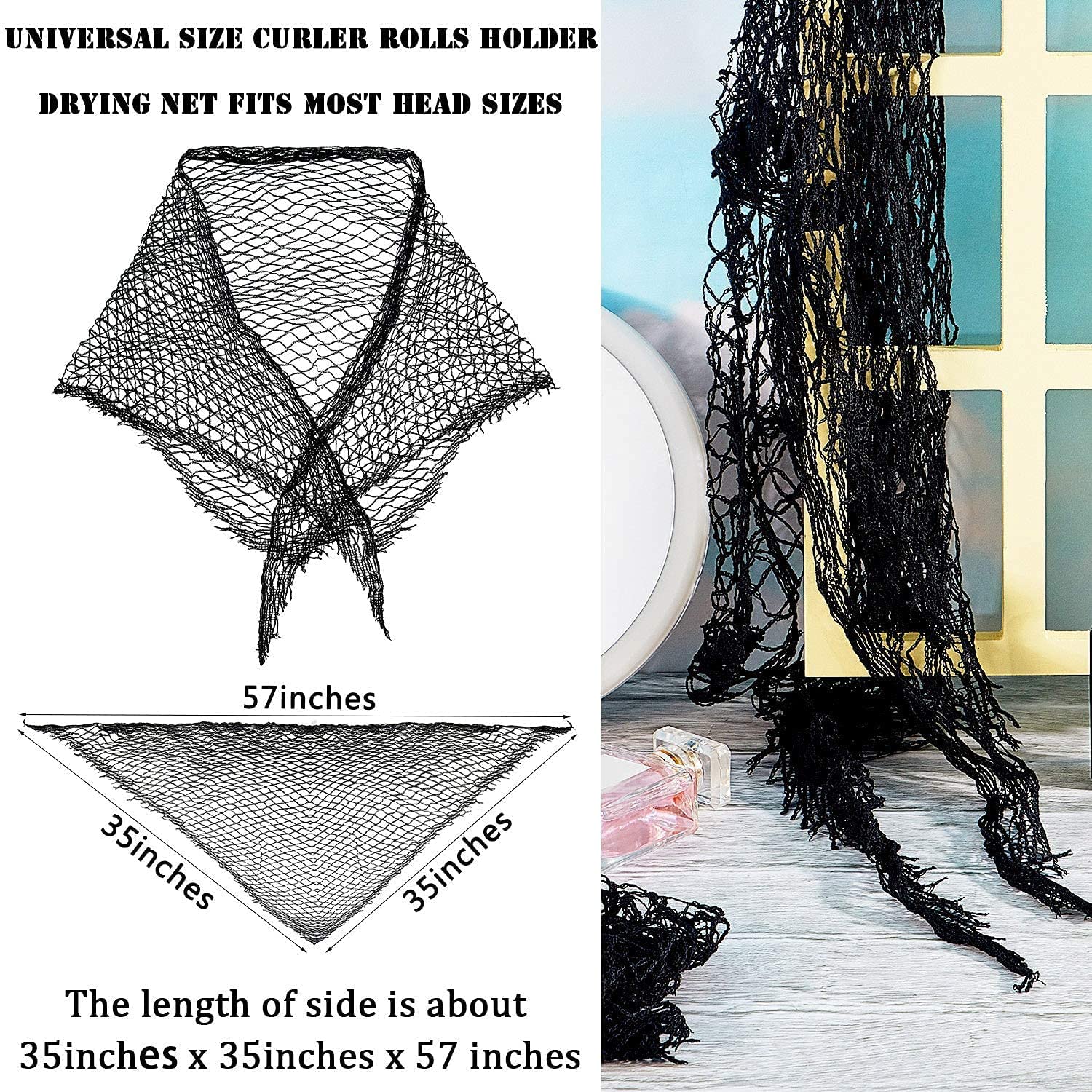 4 Pieces Triangle Hair Net for Rollers, Women Hair Net Mesh Hair Net Triangular Hair Setting Net for Sleeping, 35 x 35 x 57 Inch