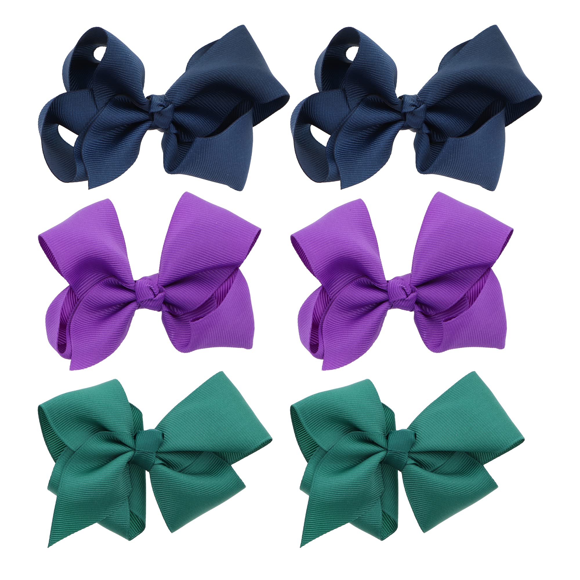 3 Inch Grosgrain Bow for Little Girls - Set of 6 (Wintry Mix)