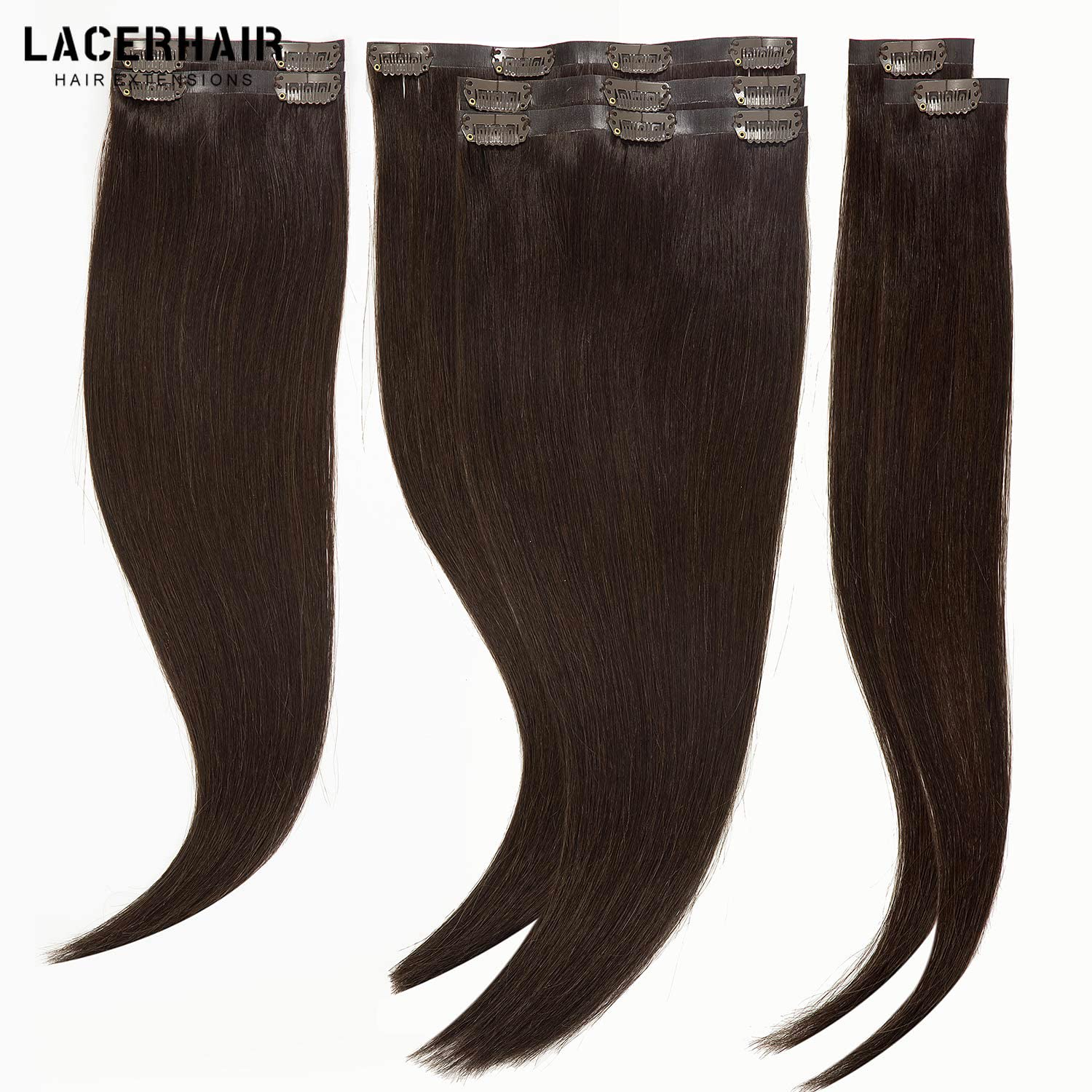 Lacer Hair Extensions Real Human Hair Seamless Clip Ins Dark Brown Clip In Hair Extensions Human Hair Silicone Weft Hair Extensi