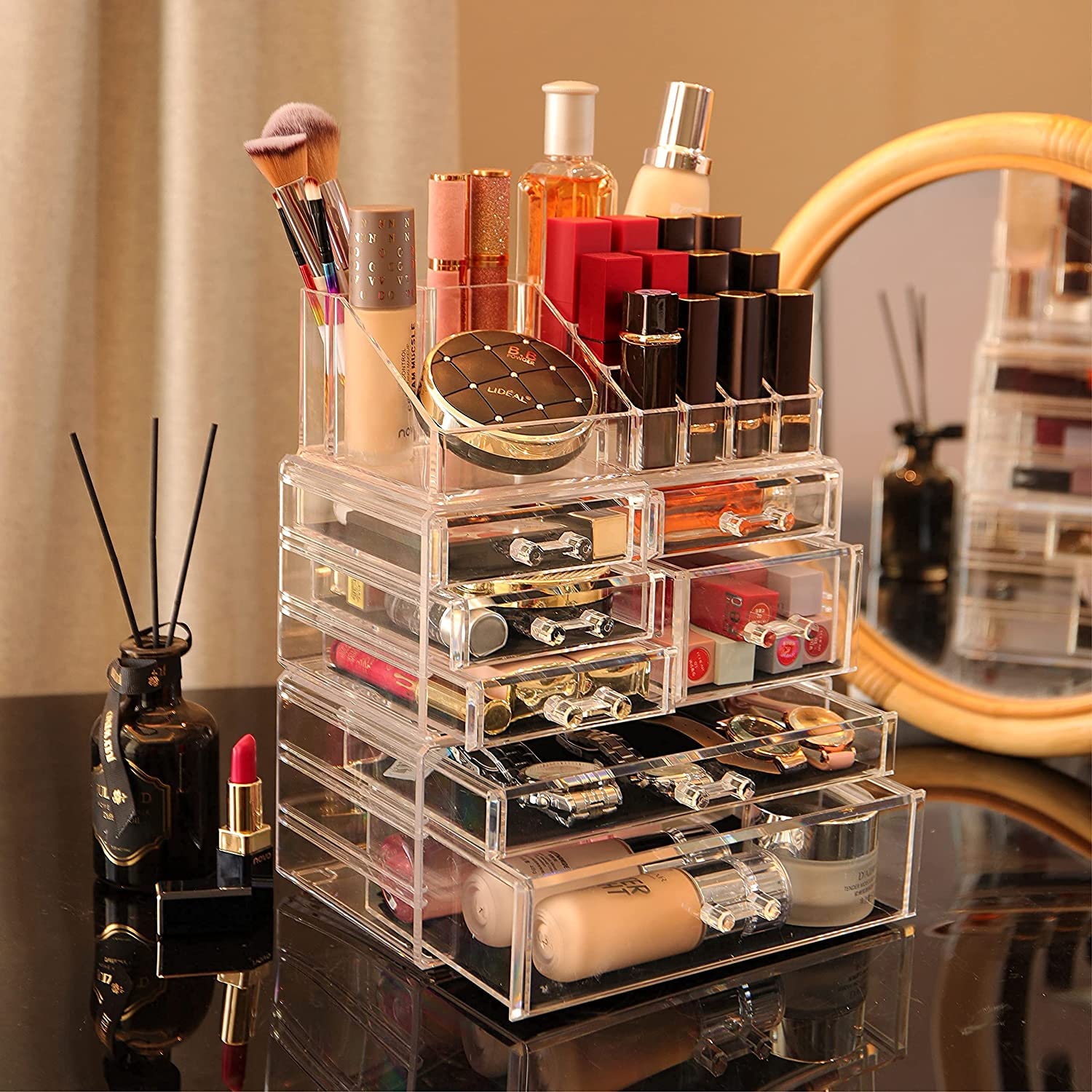 Cq acrylic 3 Pack Clear Skincare Organizer for Vanity, Stackable 7 Drawers Make Up Organizer,Cute Cosmetic Organizer for Vanity