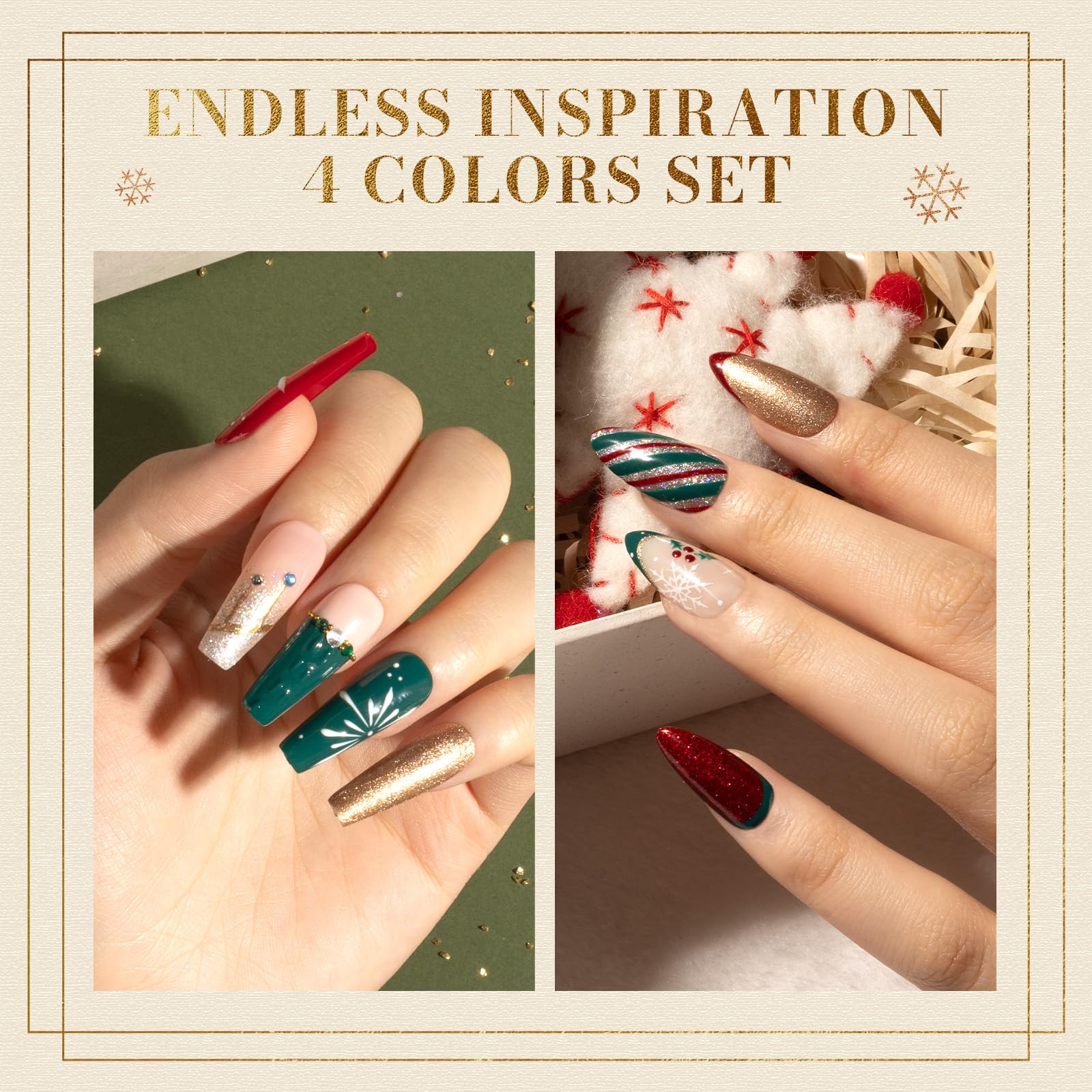 Melodysusie 15Ml Christmas Gel Nail Polish Set: Christmas 4 Colors Green And Red Gel Polish Nails Soak Off Uv Led Gold Silver Ge