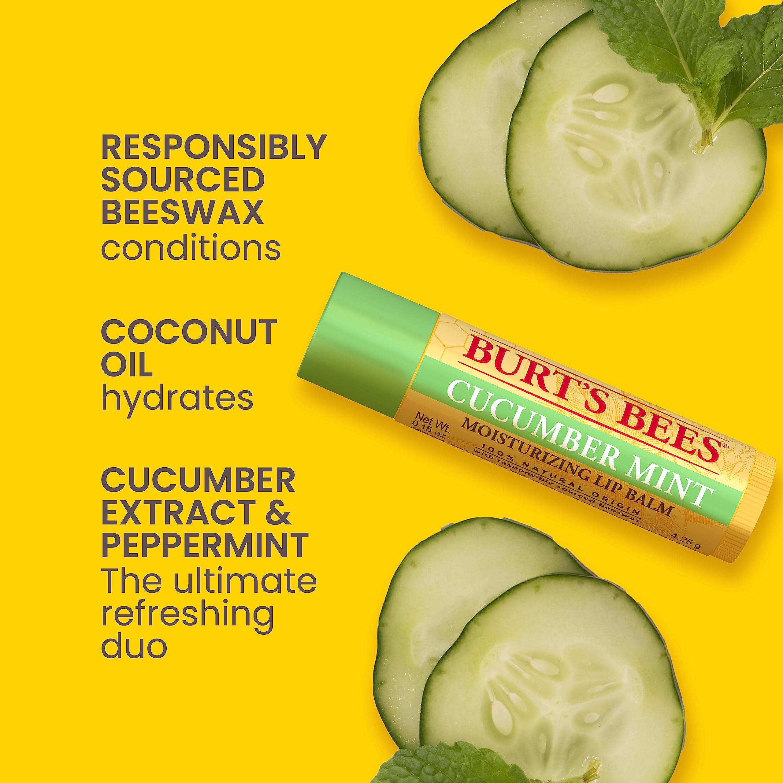 Burt'S Bees Lip Balm Mothers Day Gifts For Mom - Original Beeswax, Cucumber Mint, Watermelon & Sweet Mandarin, With Responsibly