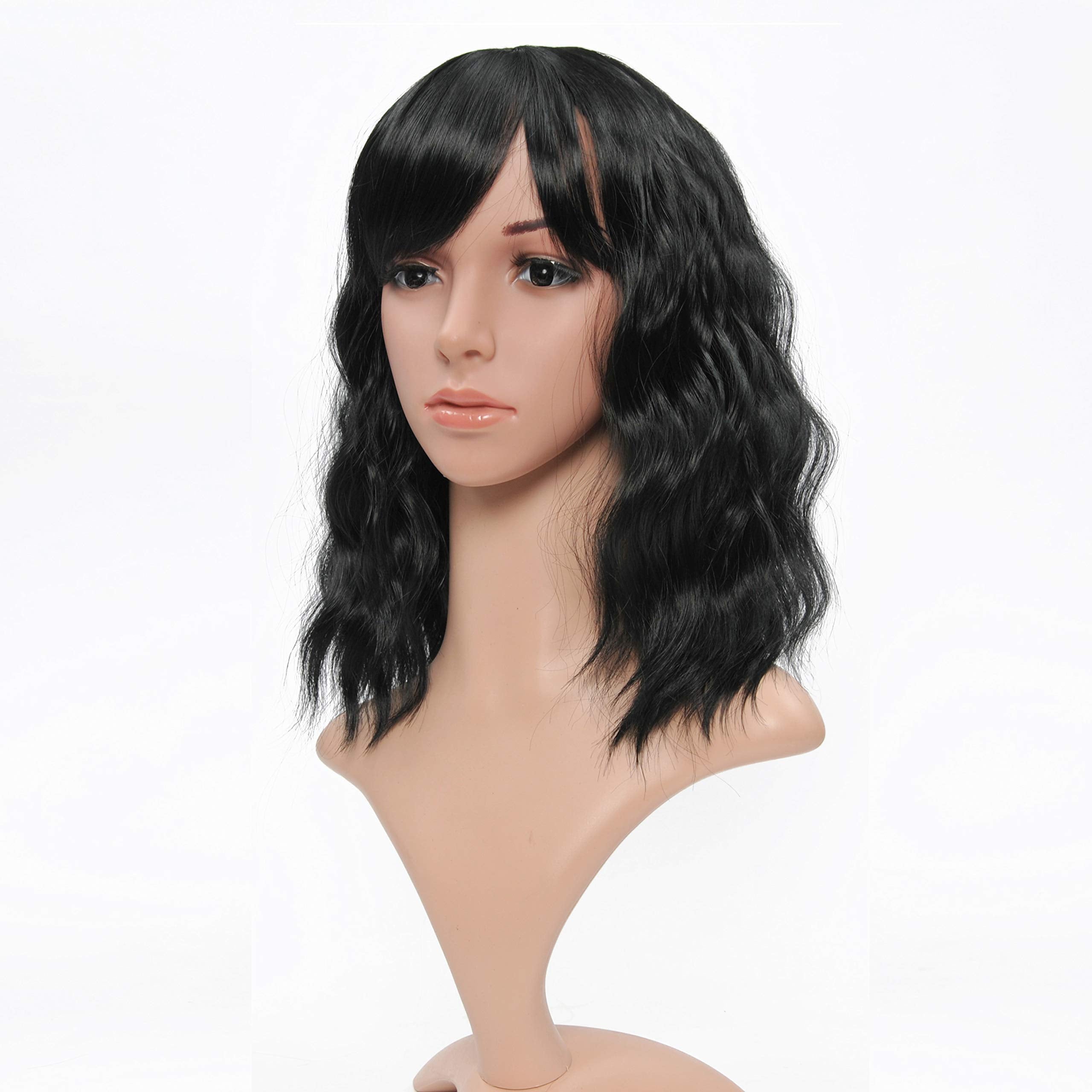 Vckovcko Short Wavy Curly Bob Wig With Air Bangs Natural Curly Wavy Short Bob Wigs Womens Shoulder Length Wigs Synthetic Cosplay