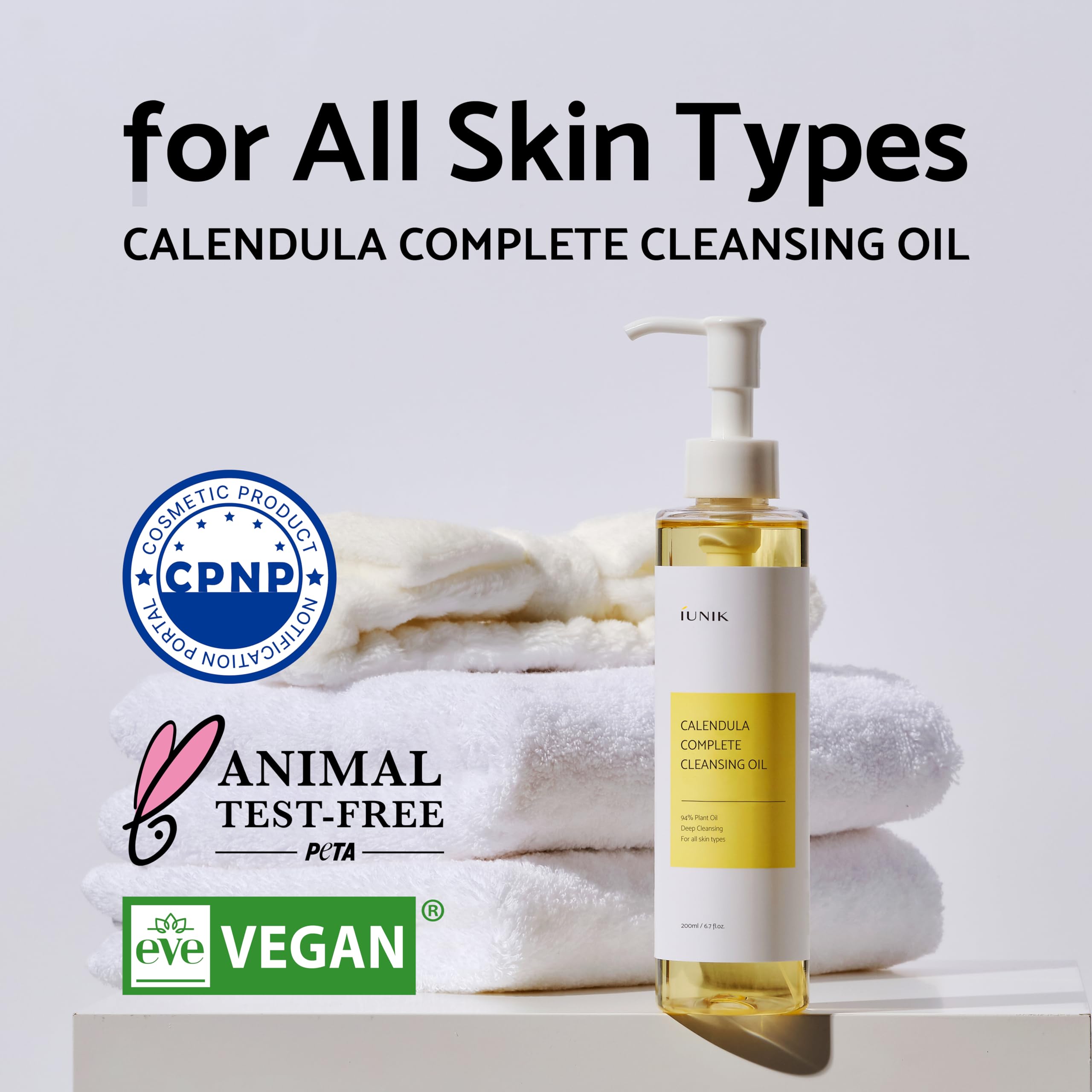 Iunik Calendula & Jojoba Oil-Infused Vegan Cleansing Oil - Gentle Blackhead Melting & Makeup Remover Facial Cleanser W/ 94% Plan