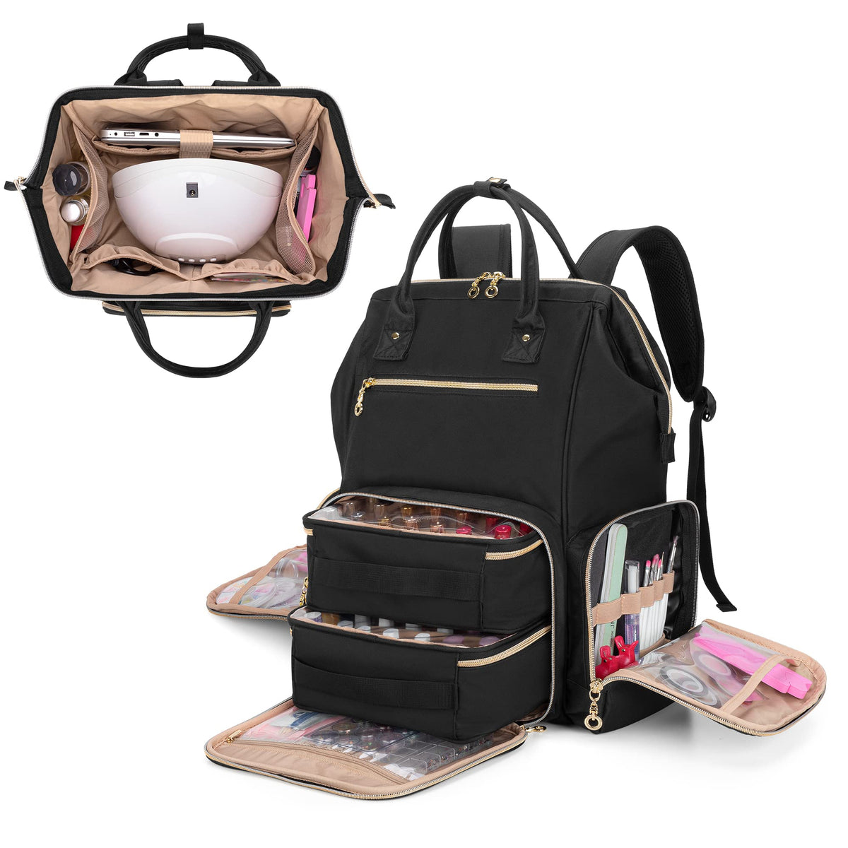 BAFASO Nail Polish Organizer Backpack Holds 56 Bottles and a Nail Lamp, Nail Polish Bag with 2 Removable Pouches and Tools Stora