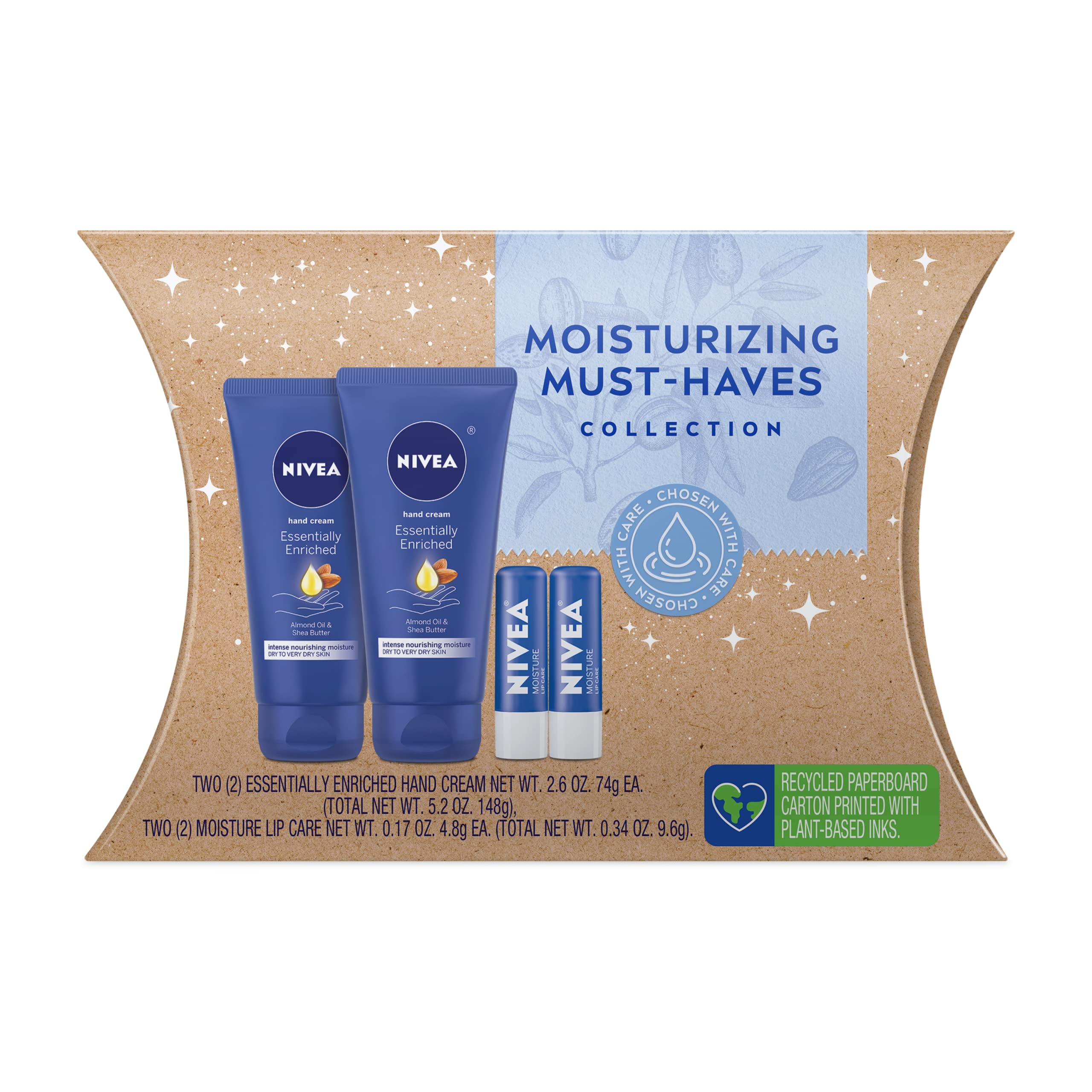 NIVEA Moisturizing MustHaves Skin Care Set, Essentially Enriched Hand Cream with Almond Oil and Shea Butter, 2.6 Oz Tube (Pack 