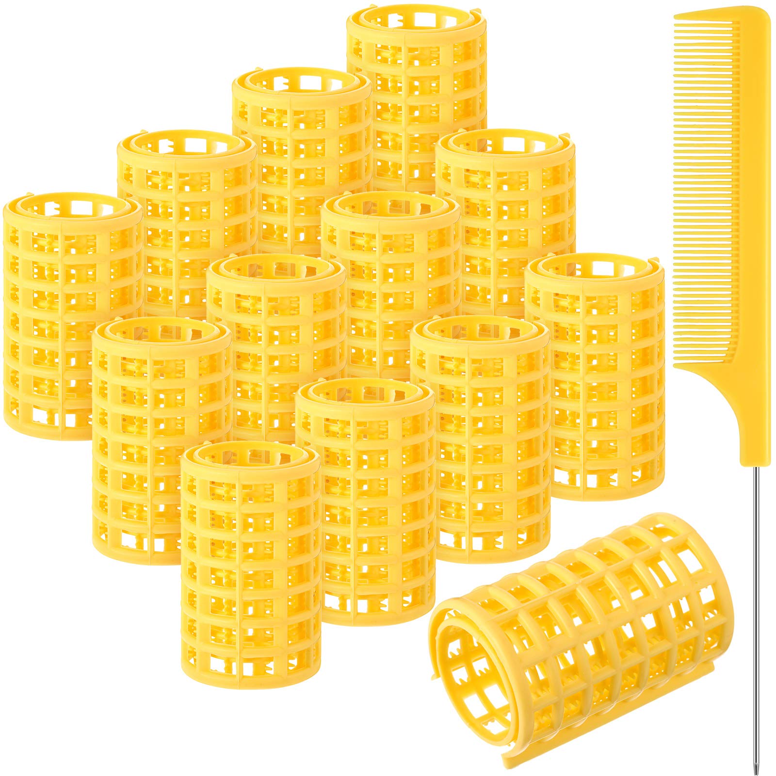Syhood Hair Roller, 12 Pieces Large Size Plastic Hair Rollers with Steel Pintail Comb for Short Hair Long Hair Hairdressing Styl