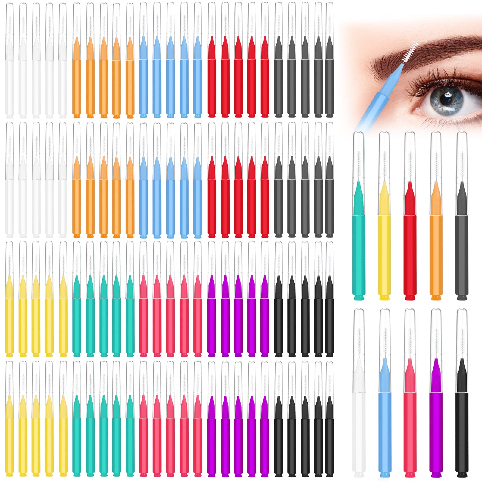 100Pcs Micro Eyebrow Brush, Eyelash Comb Brush with Cap, Portable Brow Lamination Brush Lash Eyebrow Brush for Eyebrows, Multifu