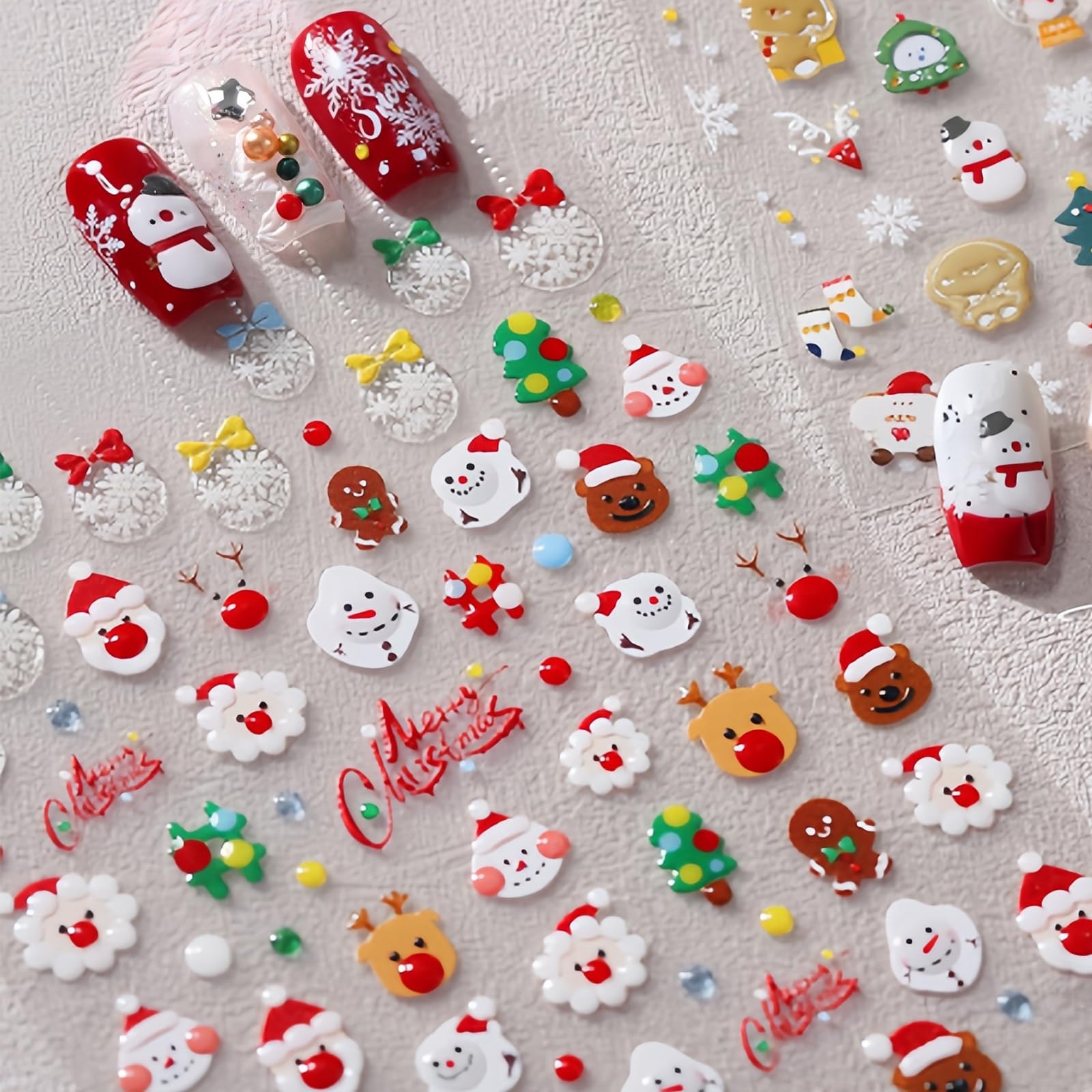 1Pcs Christmas Nail Art Stickers Decals 5D Embossed Santa Claus Self-Adhesive Nail Decals Snowman Elk Bell Xmas Nail Supplies Xm