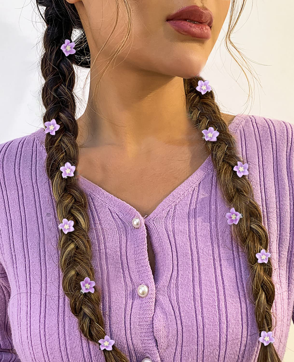 Wecoe 20 Pcs Decorative Hair Accessories - Small Purple Lily Hair Clips, Cute Mini Flowers For Girls, Toddlers, Women, Wedding