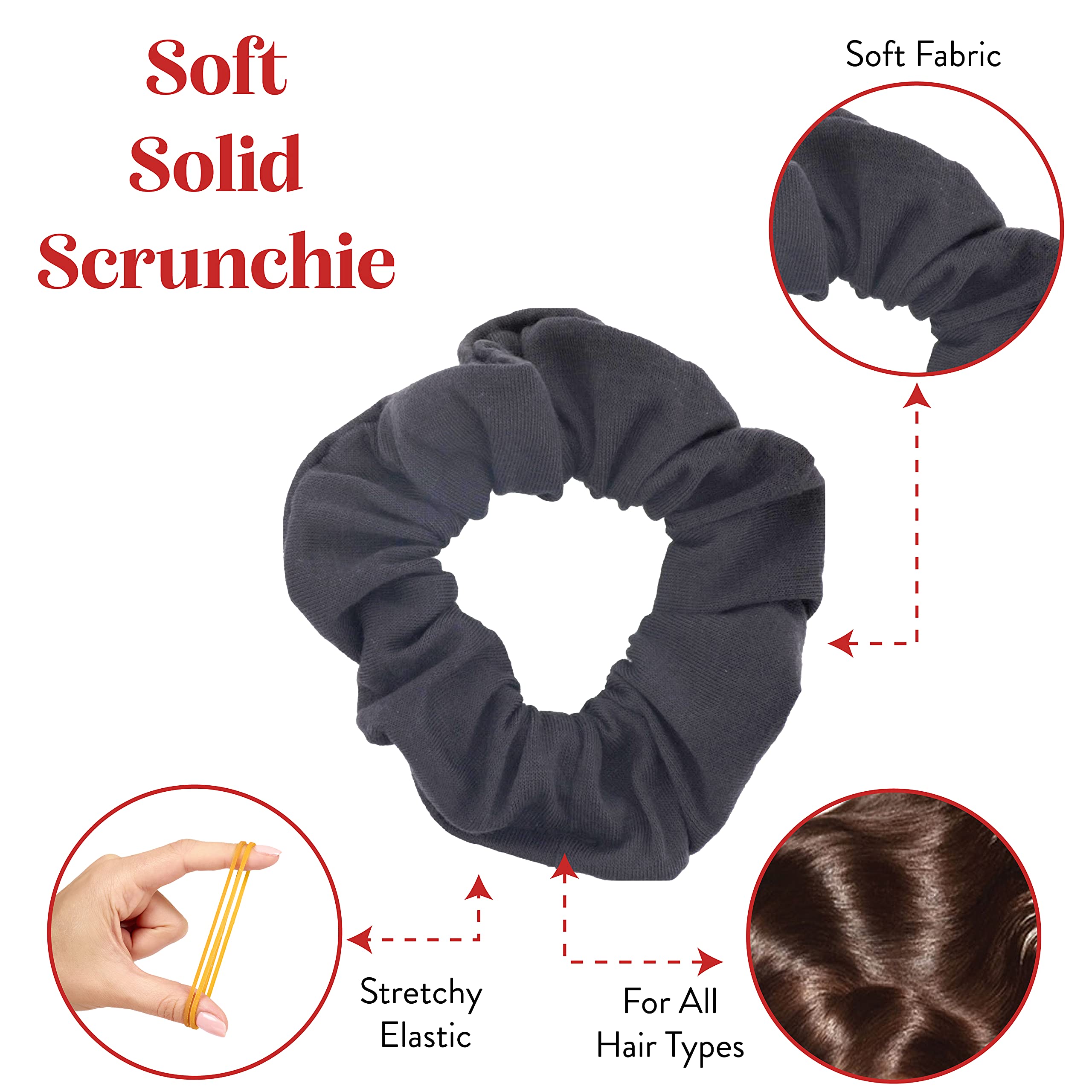 12 Pack Solid Hair Ties Scrunchies (Dark Heather Grey)