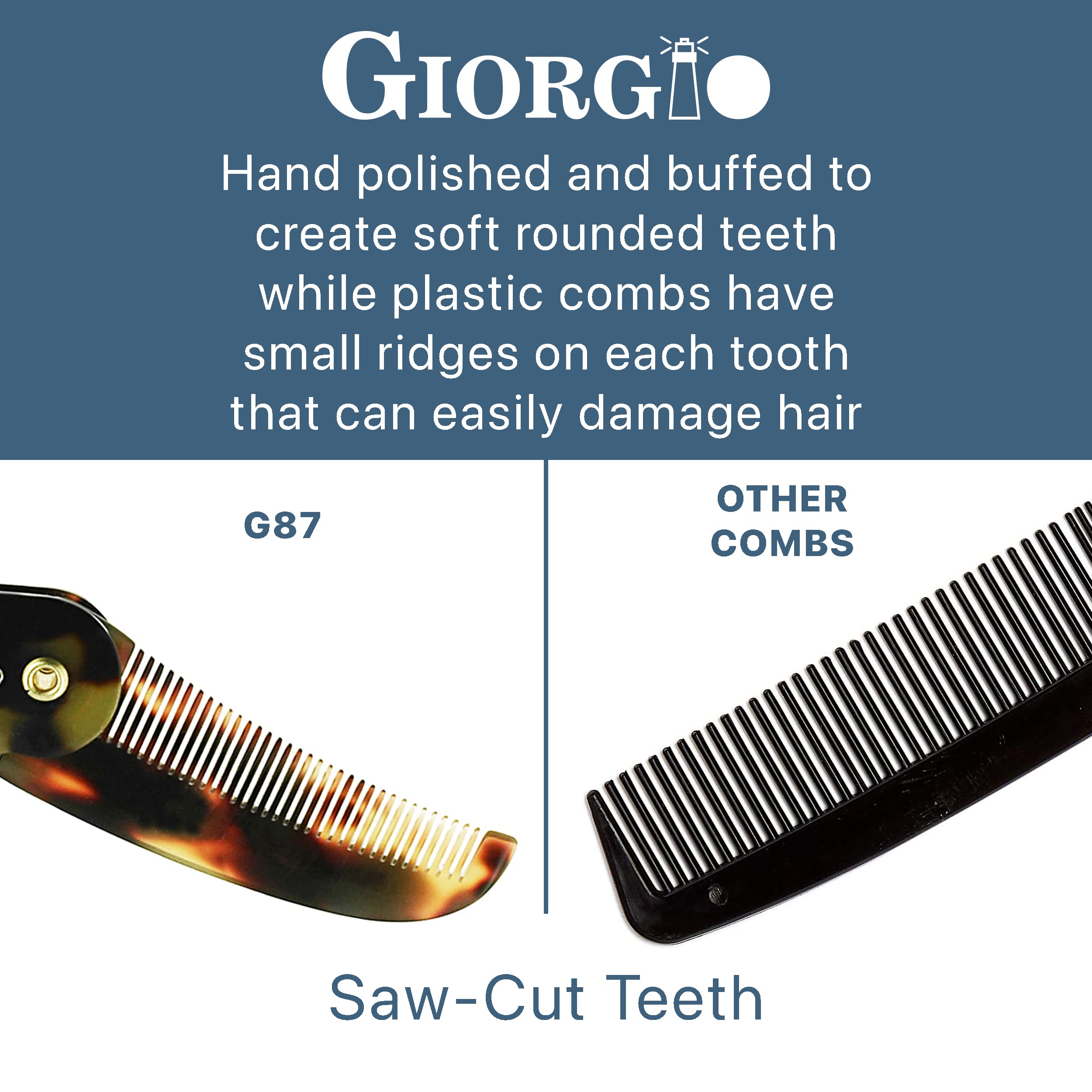 Giorgio G87 4.5 Inch Mustache And Beard Comb For Men, Small Pocket Grooming Comb For Everyday Hair Care - Handmade, Saw-Cut, And