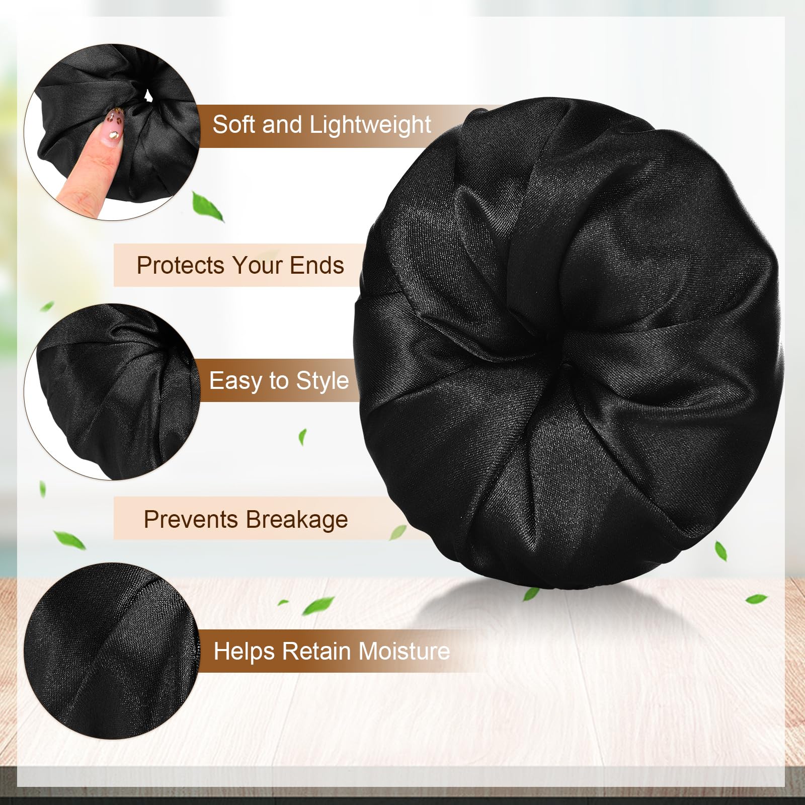 Yuxung 4 Pcs Satin Hair Bun Donut Satin Hair Bun Maker Dark Retain Moisture Easy to Style for Women Ladies Military Ballet and B