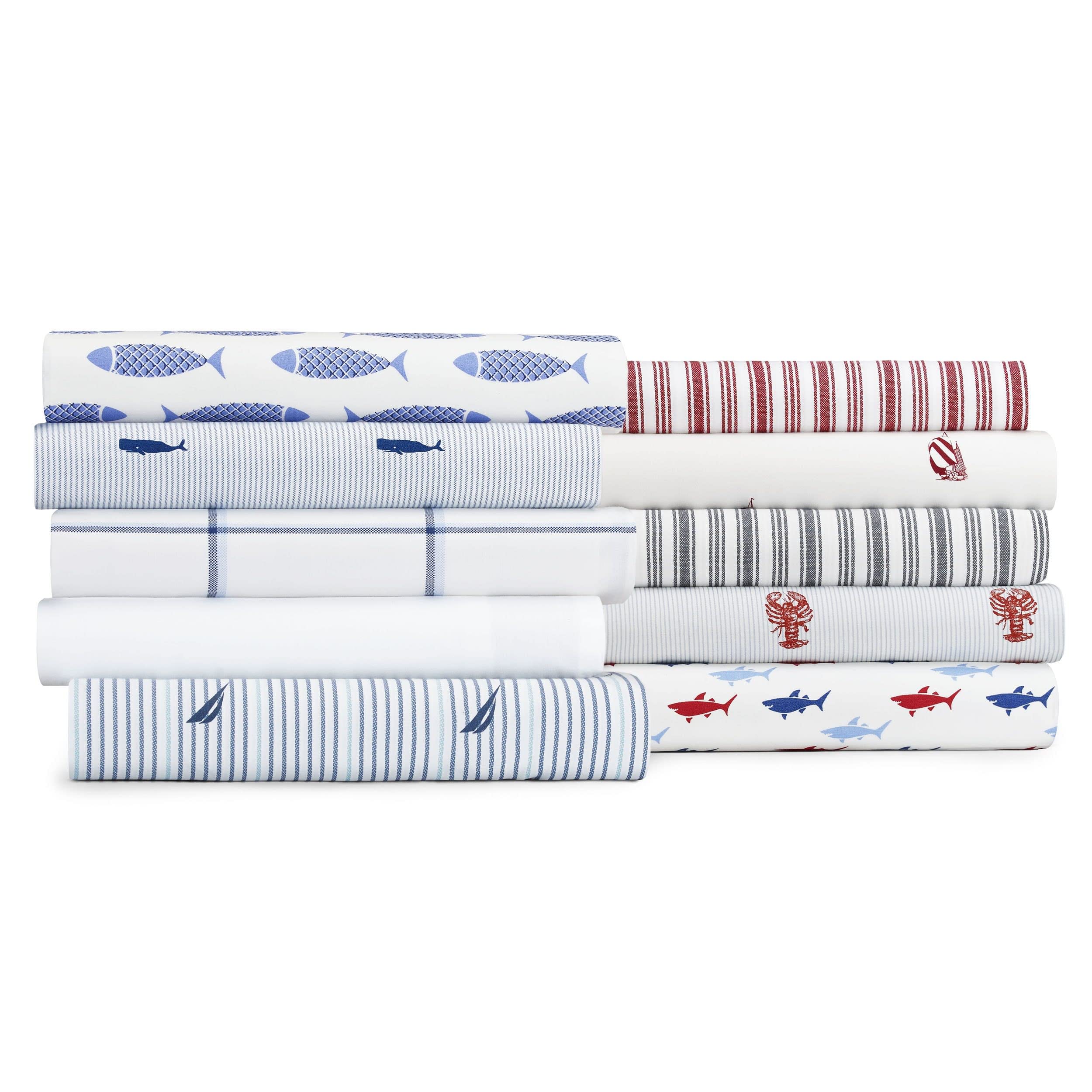 Nautica - Percale collection - Bed Sheet Set - 100 cotton, crisp  cool, Lightweight  Moisture-Wicking Bedding, Queen, Audley,Blu