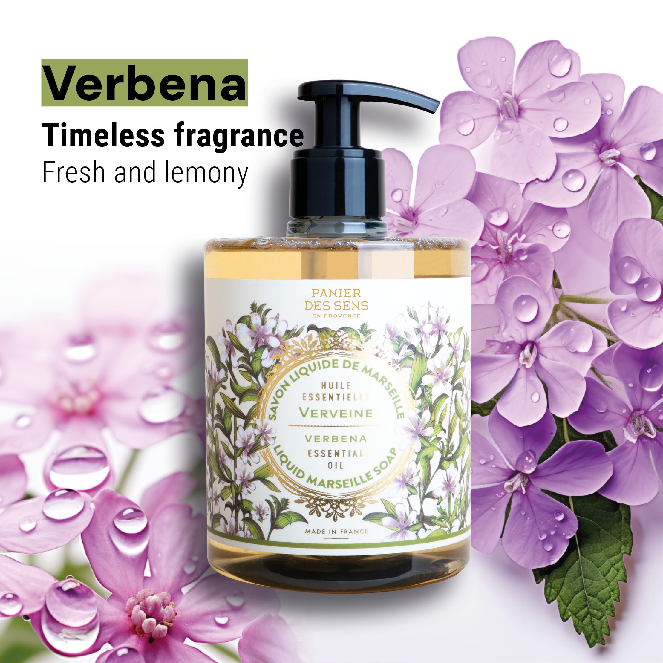 Panier Des Sens - Marseille Liquid Hand Soap - Verbena Hand Wash - Moisturizing Soap With Coconut Oil - Bathroom & Kitchen Refil