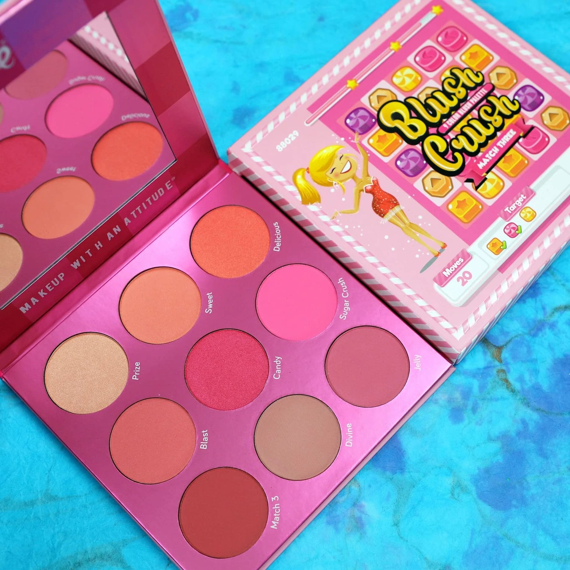 Blush Crush 9 Color Blush Palette - Match Three by Rude Cosmetics for Women - 0.67 oz Blush