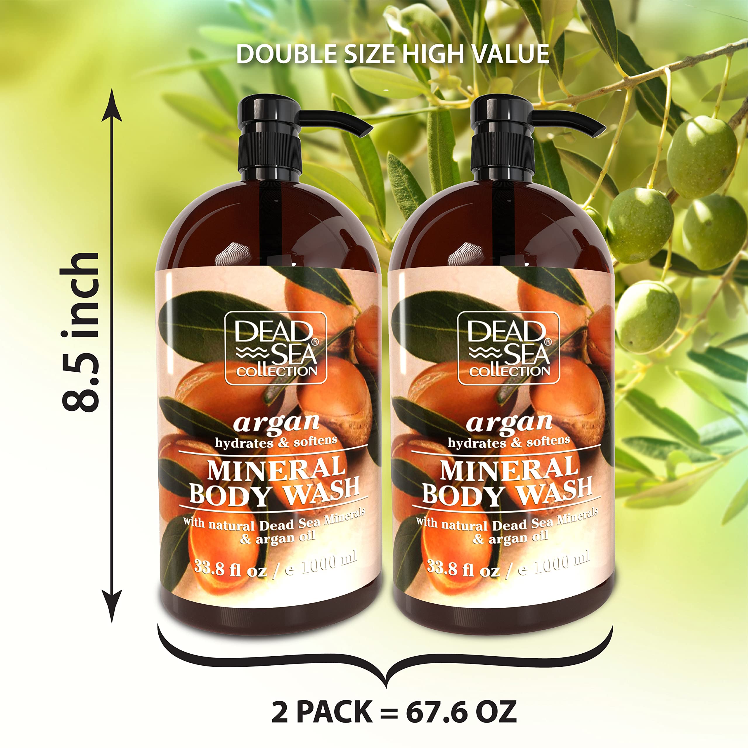 Dead Sea Collection Argan Body Wash - With Pure Sea Minerals And Argan Oil - Cleanses And Moisturizes Skin - Pack Of 2 (67.6 Fl.