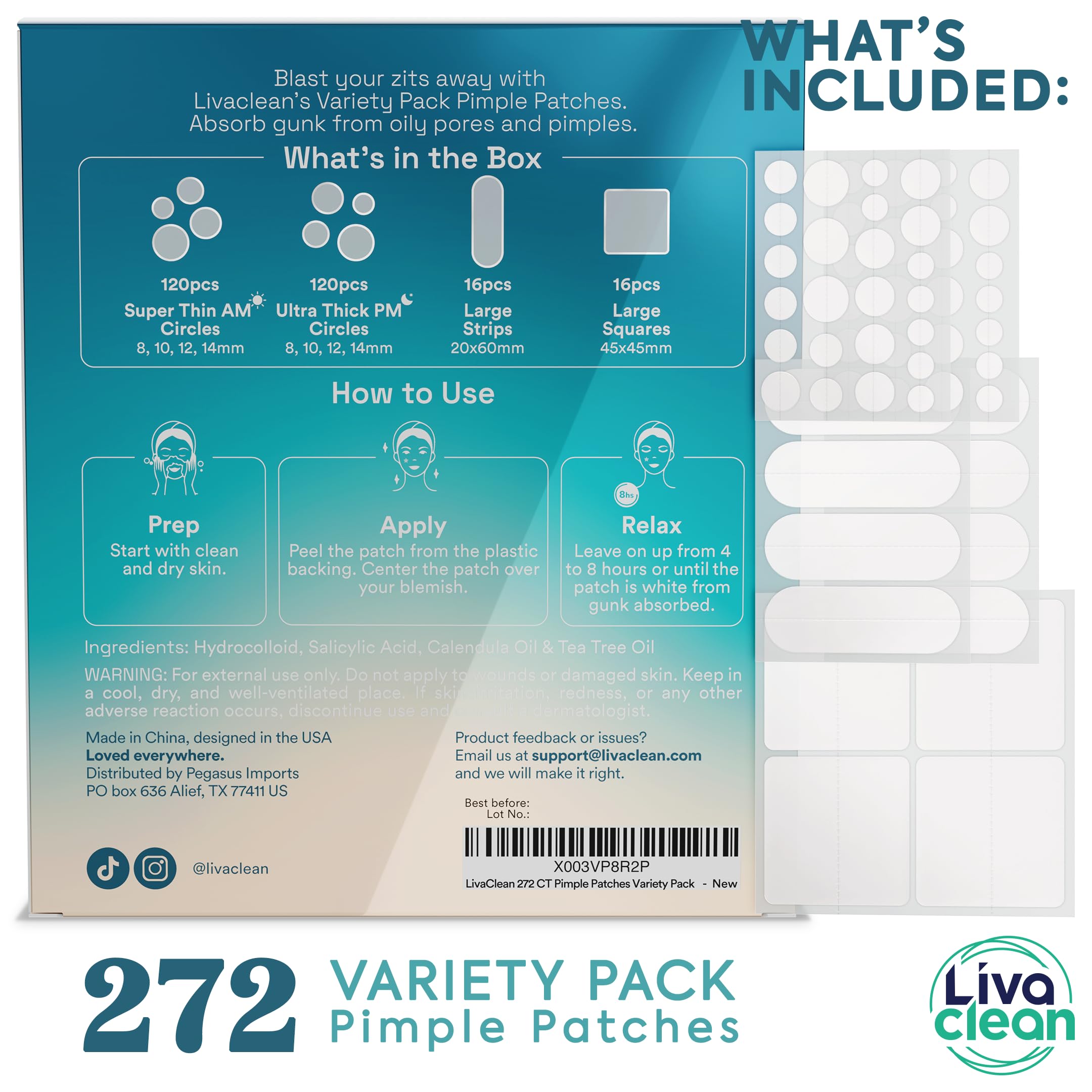 LivaClean 272 CT Pimple Patches Variety Pack w/ Tea Tree Oil, Salicylic Acid & Calendula Oil - Pimple Patches Large, Large Pimpl