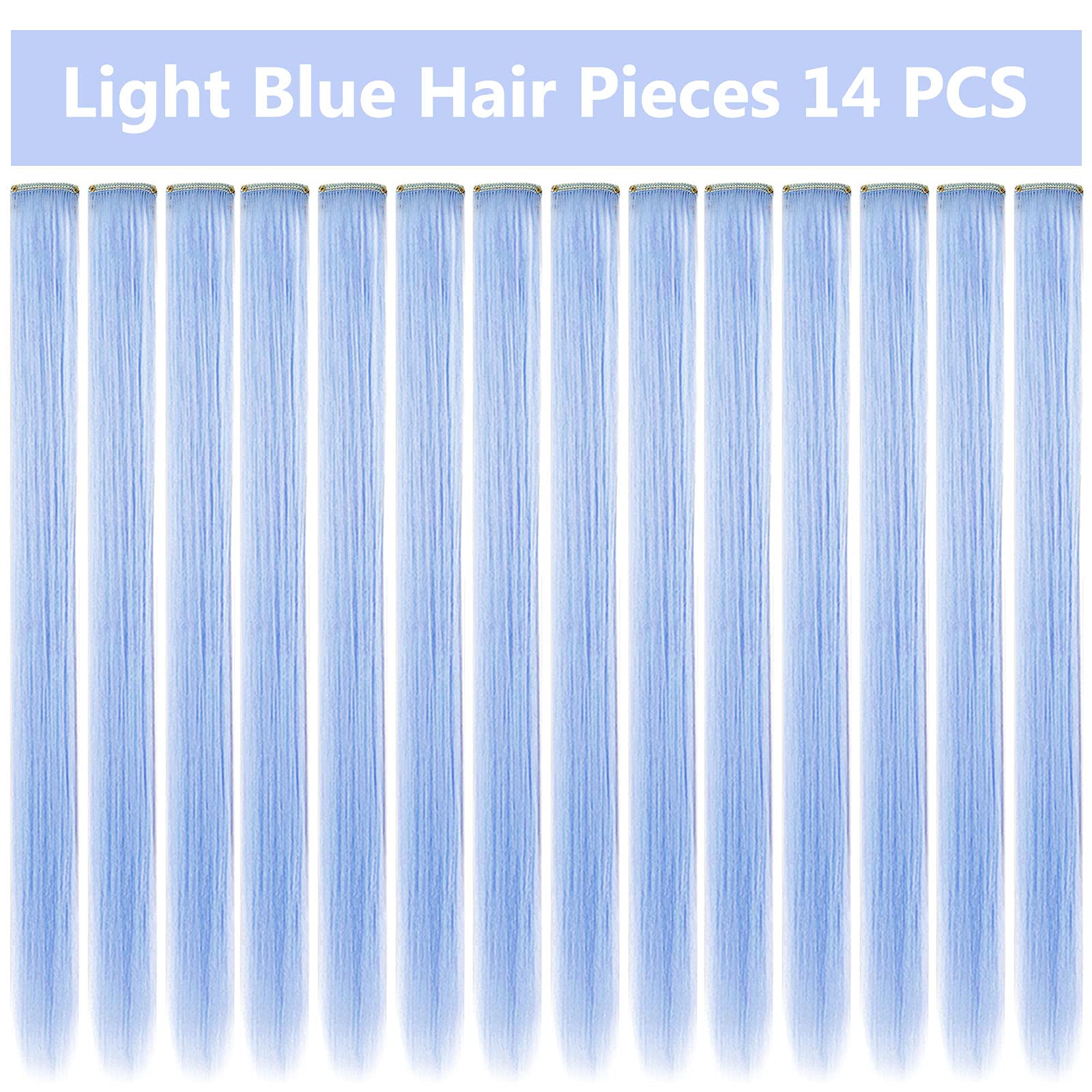 SARARHY Colored Hair Extensions Christmas halloween Party Highlights Azure blue Clip In Hair Extension 21inch Straight Synthetic