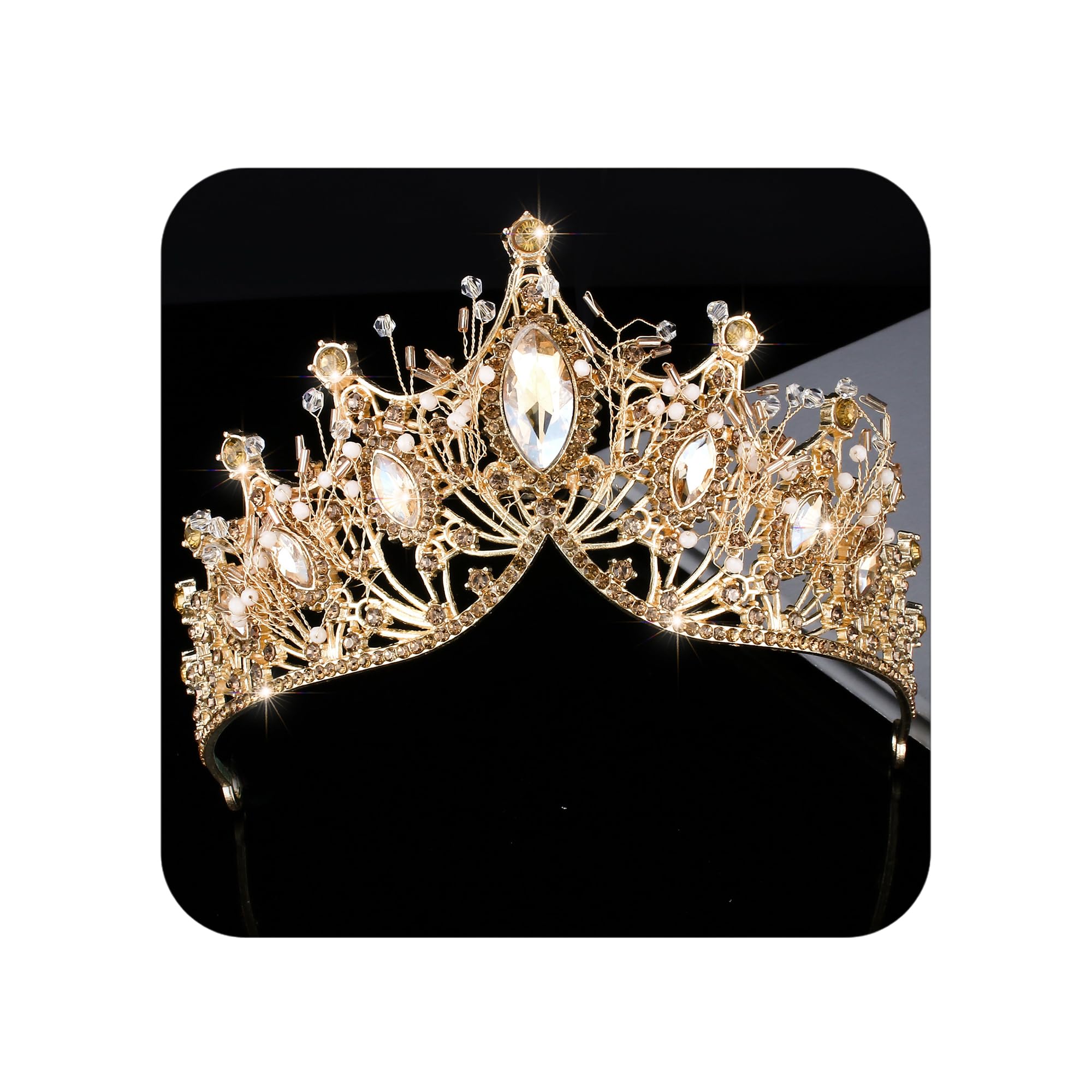 COCIDE Gold Crowns for Women Crystal Tiara for Girl Rhinestones Hair Accessories for Wedding Bride Bridal Bridesmaids Birthday P