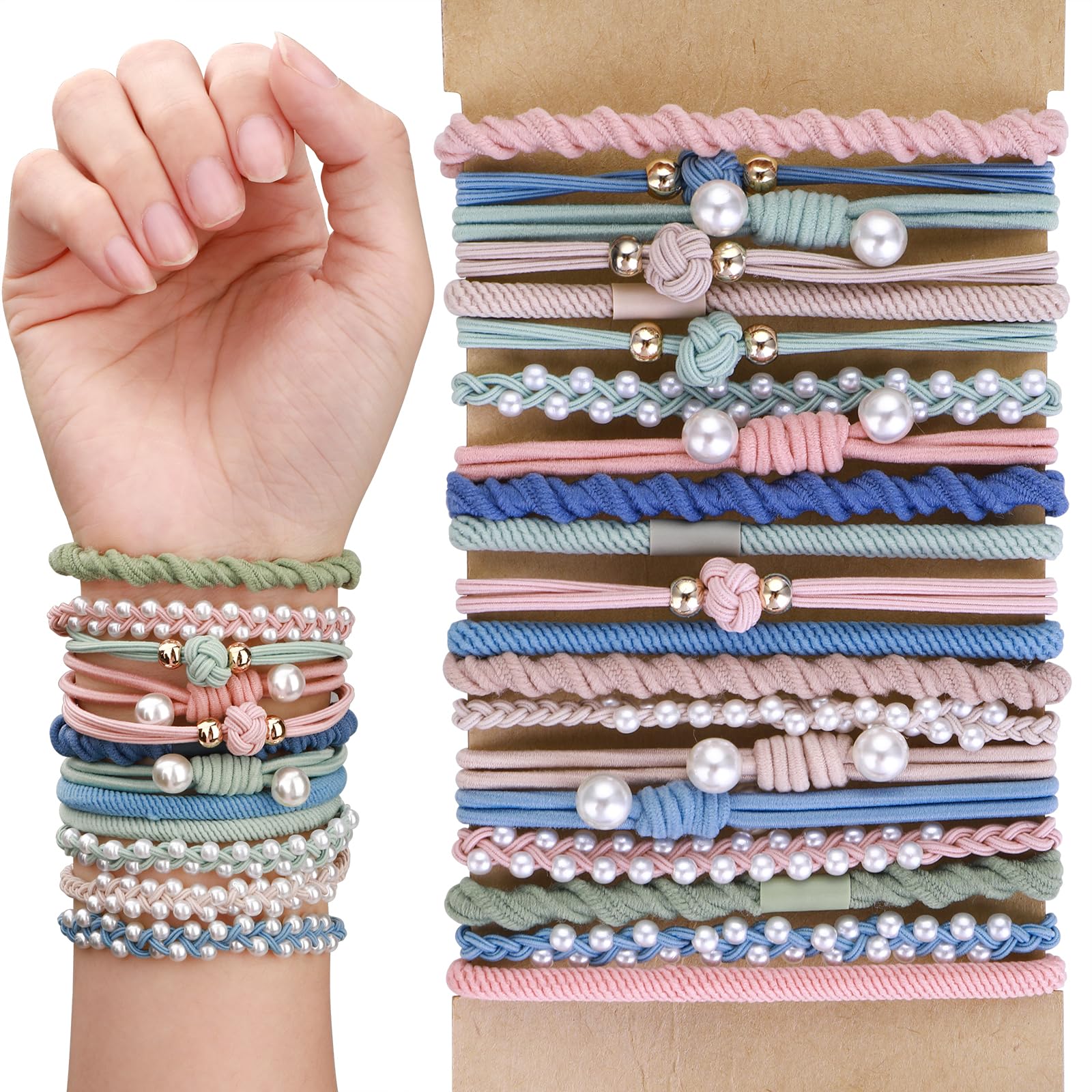 20Pcs Bracelet Hair Ties, 5 Styles Boho Hair Ties Bracelets for Women/Girls Ponytail Holders, No Damage Rubber Band Hair Elastic