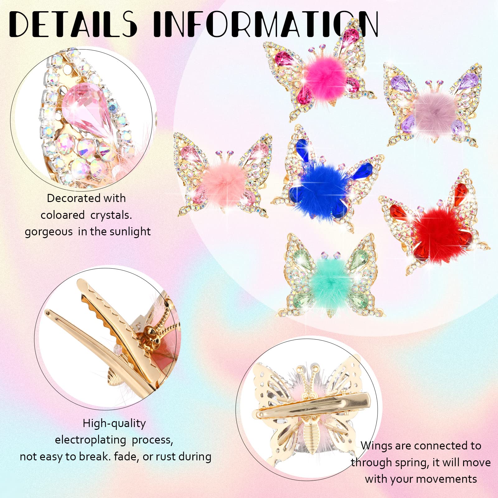 Hoteam 6 Pcs Flying Butterfly Hairpin 2024 Moving Butterfly Hair Clips Elegant Metal Side Clip Moving Flying Butterfly Shiny Hai