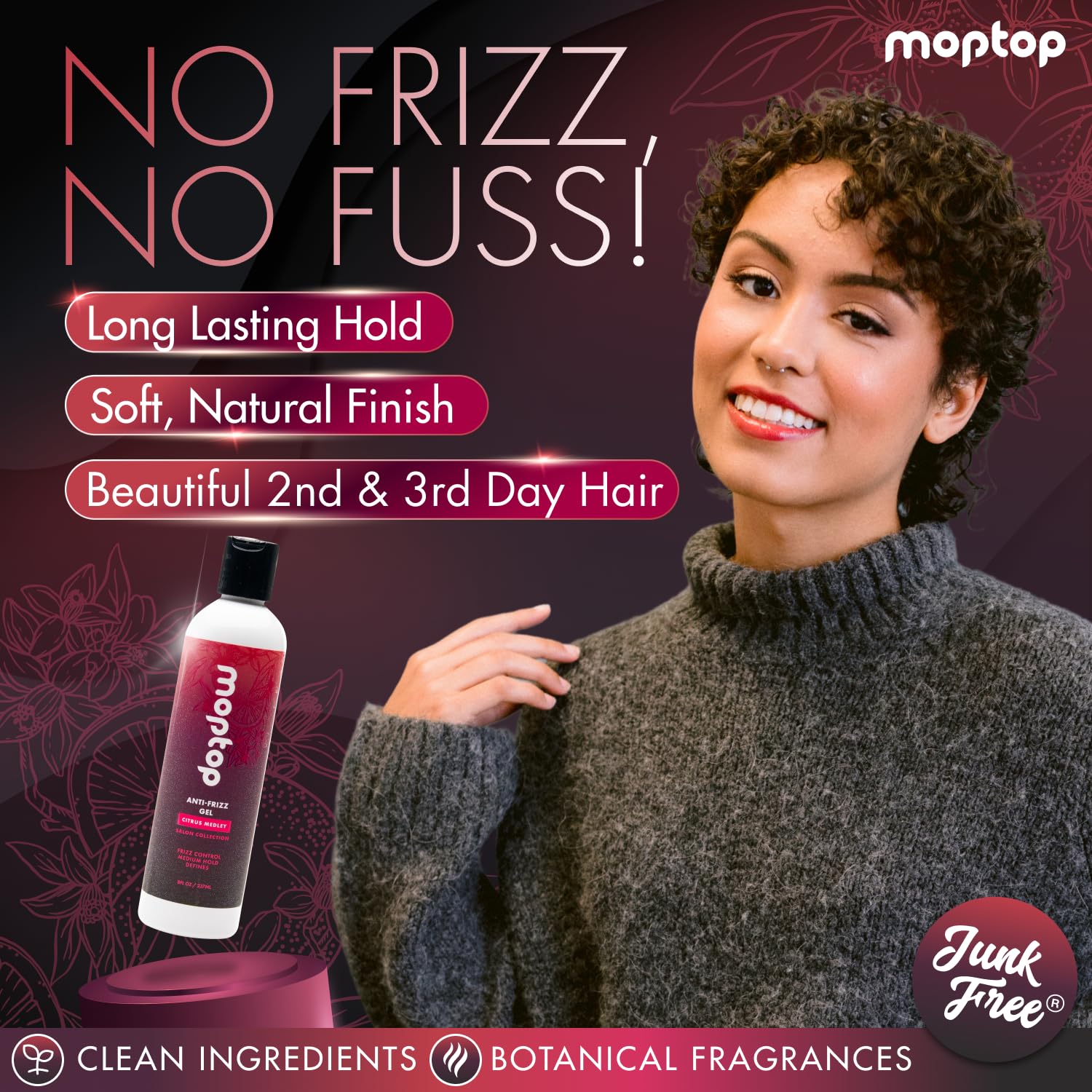 MopTop Salon Anti Frizz Hair Gel - Salon Quality Curl Defining Gel to Enhance Wavy, Curly and Kinky-Coily Hair, Medium Hold, For