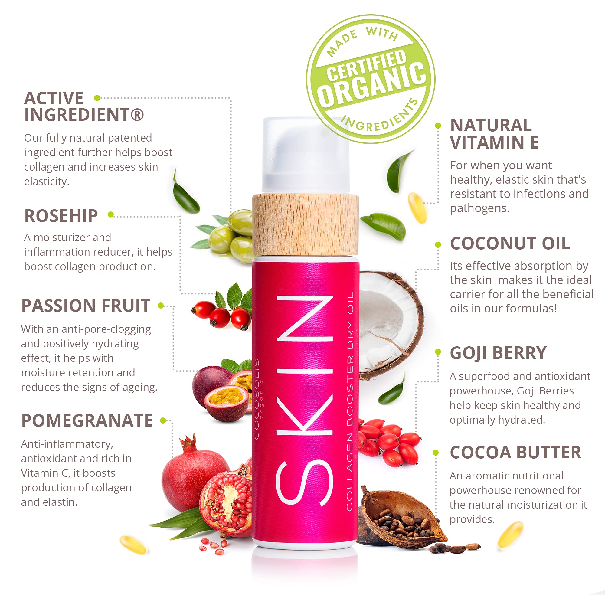 COCOSOLIS SKIN Collagen Booster Bio Oil - Anti-Aging Collagen Lotion for Skin Tightening with Rosehip and Essential oils - Colla