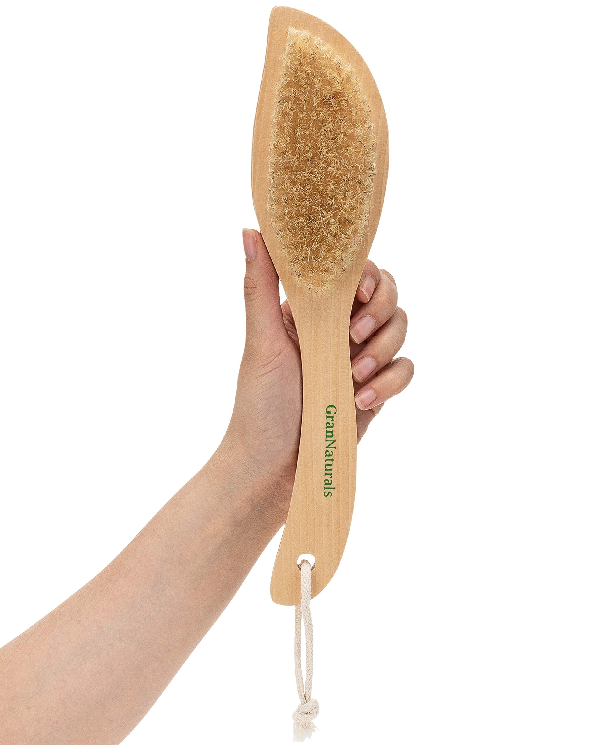GranNaturals Dry Skin and Body Brush - 11.4 Inches - Improve Blood Circulation, Exfoliate Skin, Reduce Cellulite - Curved Natura
