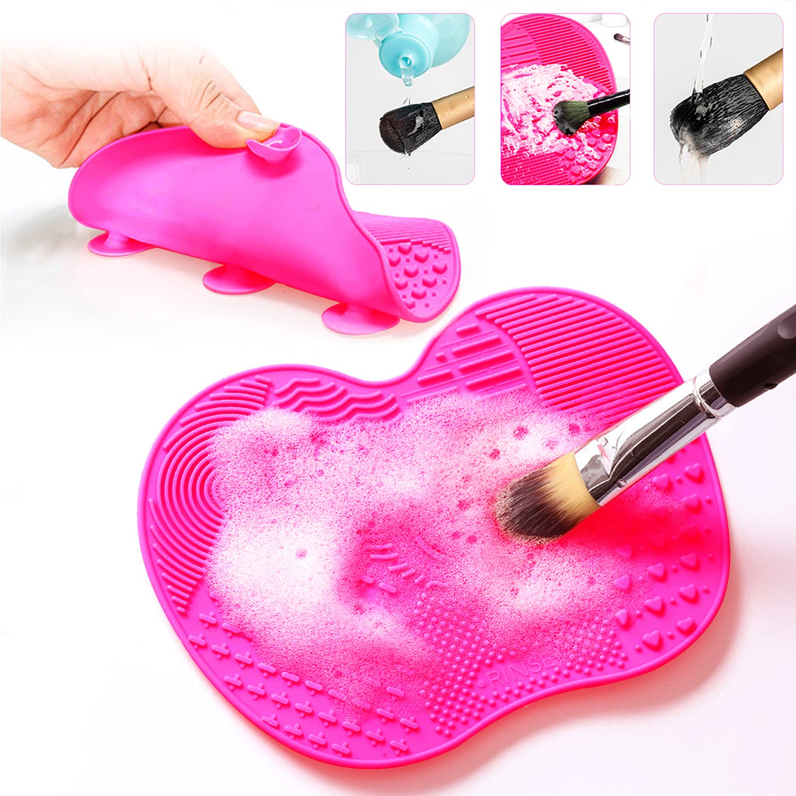 Makeup Brush Cleaning Mat, Silicone Makeup Brush Scrubber, Cosmetic Brush Cleaner, Brush Cleaning Pad, Foldable Makeup Brush Cle