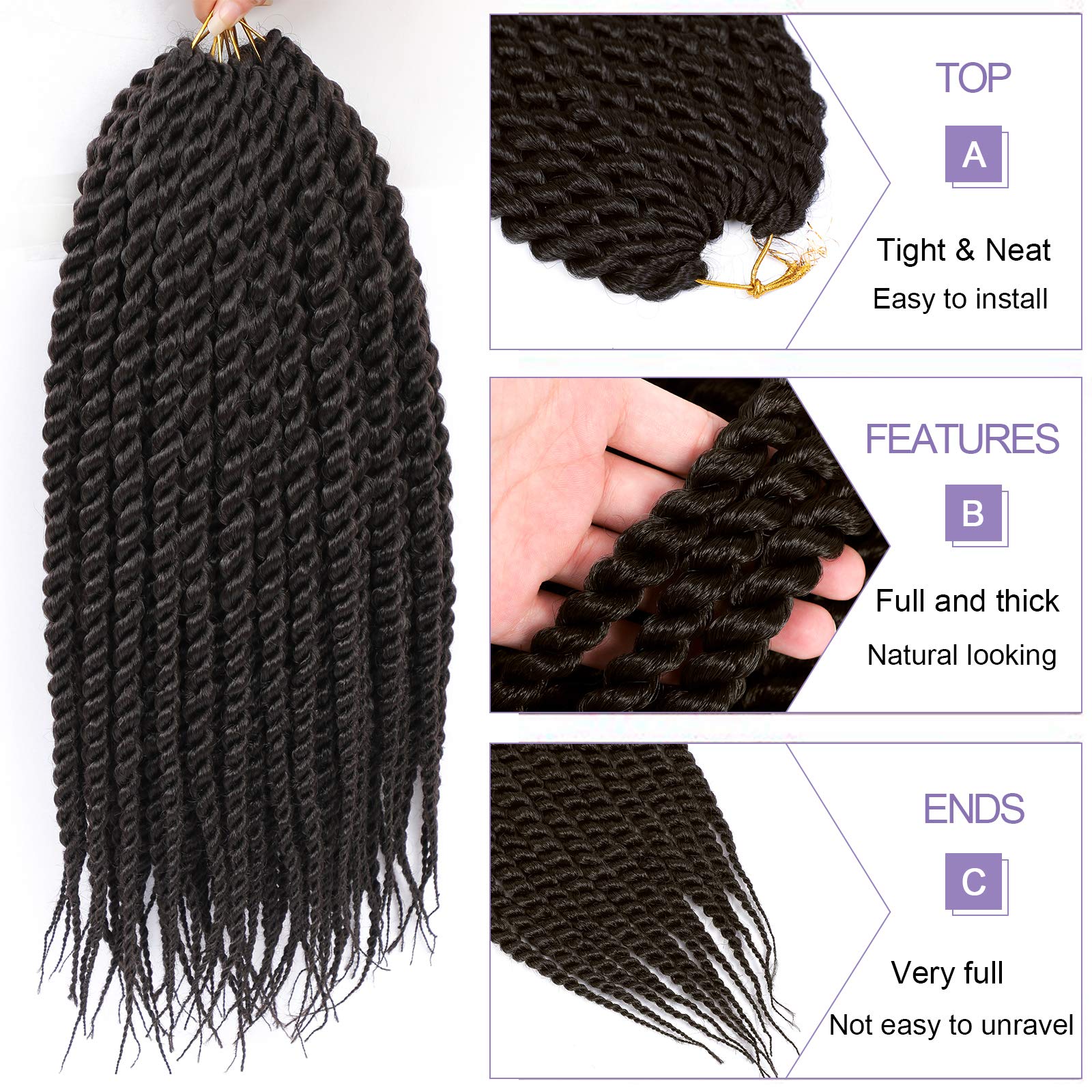 Havana Twist Crochet Hair 6 Packs 22 Inch Crochet Braids Senegalese Twist Crochet Hair Jumbo Havana Twist Crochet Braids(2#)