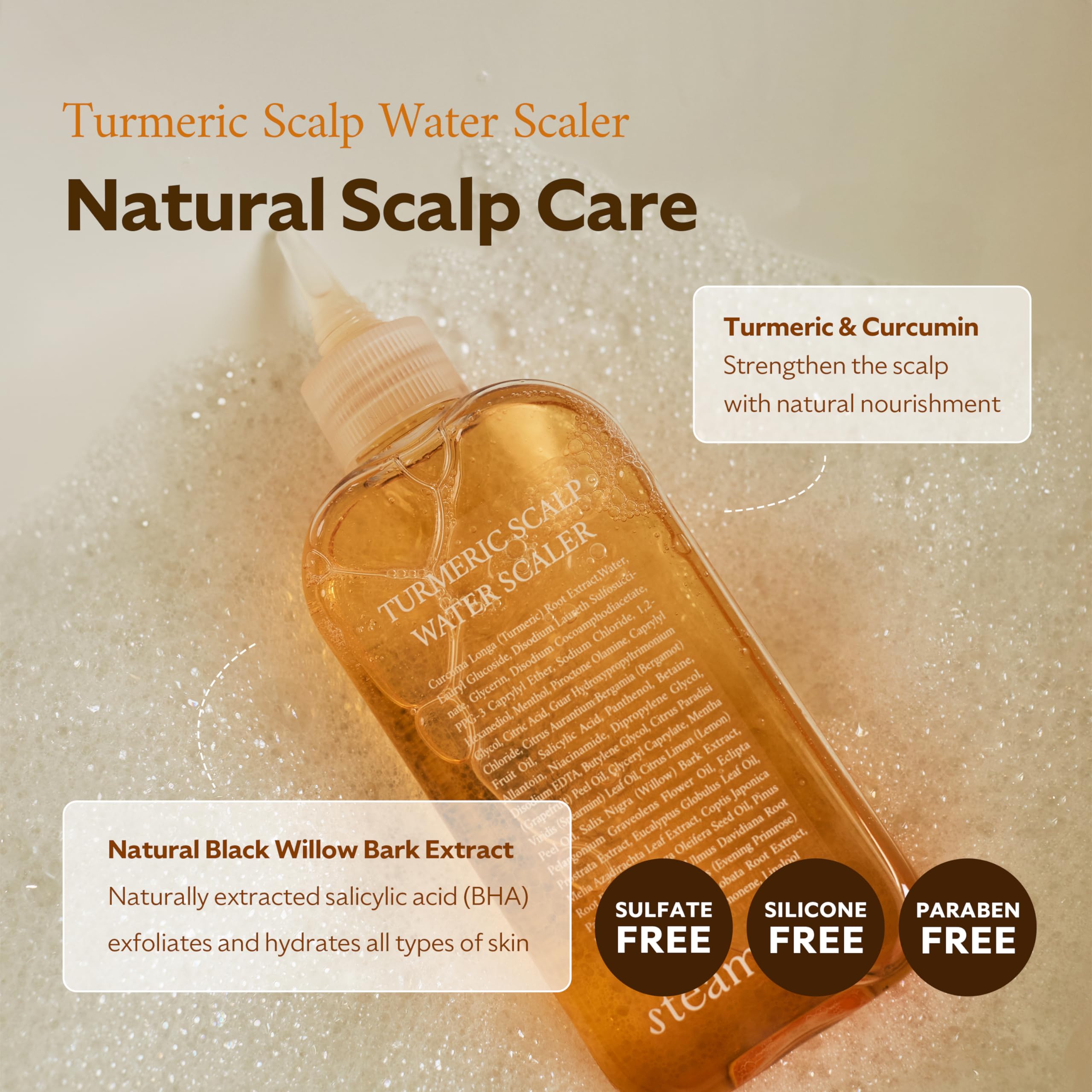STEAMBASE Turmeric Scalp Water Scaler | Scalp Exfoliator for Itchy Dry Scalp, Thinning Hair, Buildup Remover, Treatment for Exce