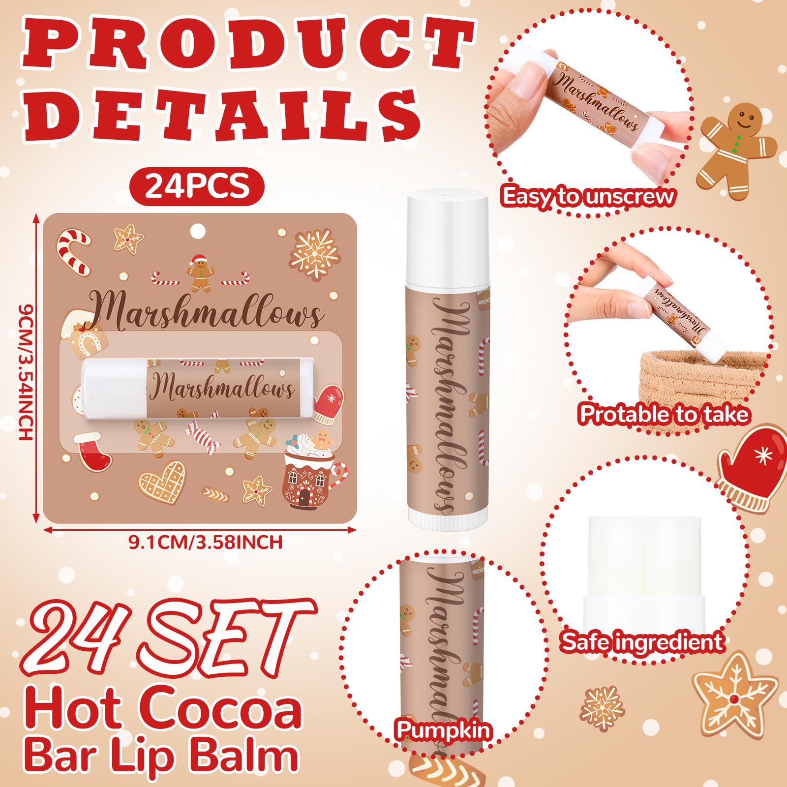 Heigble 24 Pcs Hot Cocoa Bar Flavor Lip Balms Bulk Hot Chocolate Coffee Bar Supplies for Guest Lip Balm Gift Set Travel Size Lip