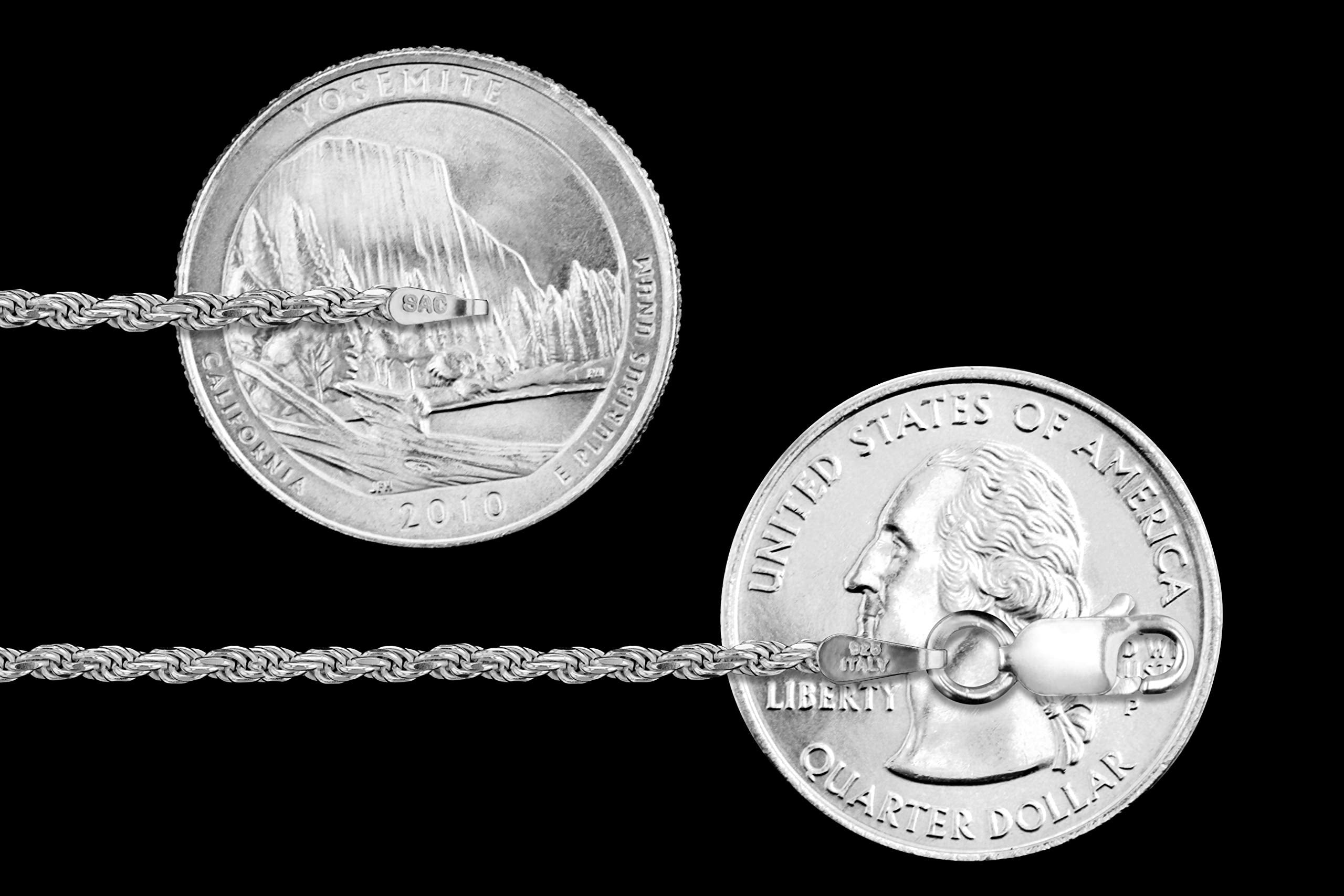 Sterling Silver Diamond-Cut Rope Chain 2mm Solid 925 Italy New Bracelet 10